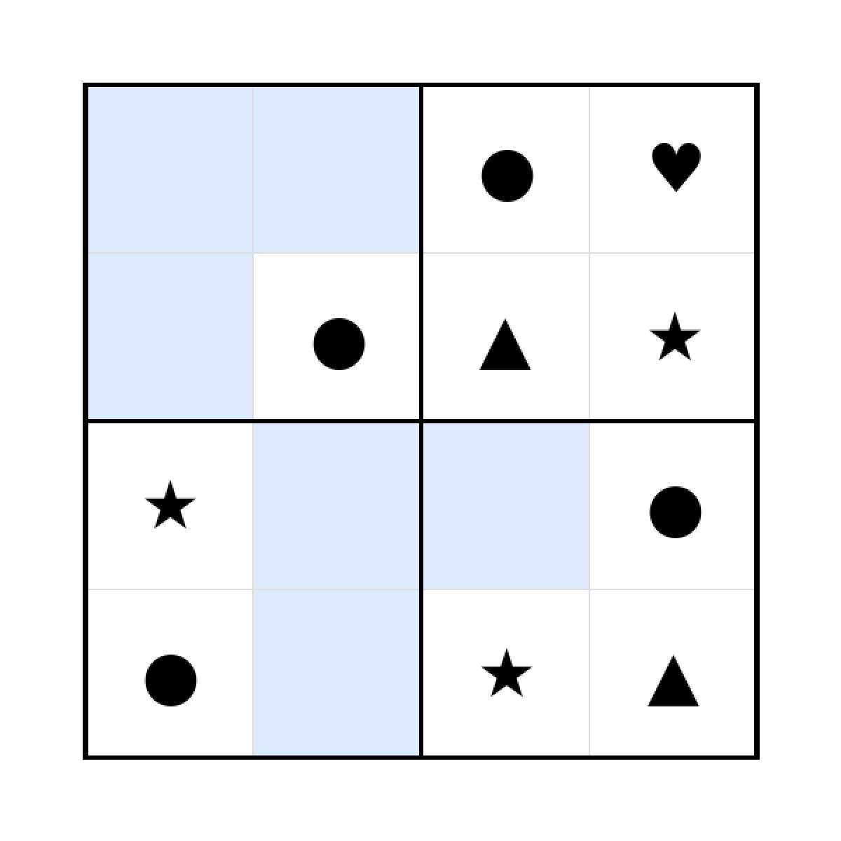 Sudoku-Rätsel Sudoku 4x4 (leicht) für Kindergarten aus der Kategorie Sudoku - kostenlos ausdrucken