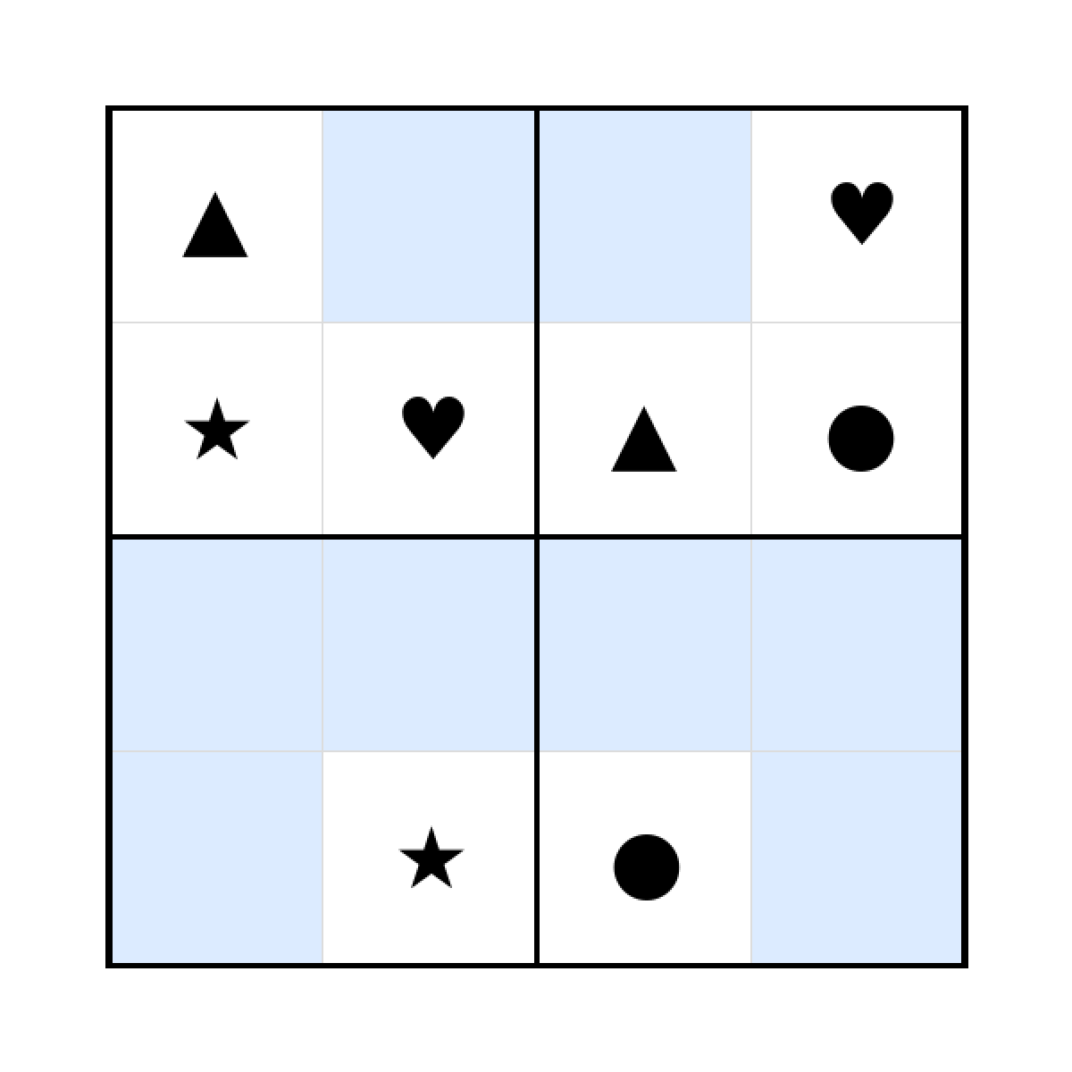 Sudoku-Rätsel Sudoku 4x4 (mittel) für Kindergarten aus der Kategorie Sudoku - kostenlos ausdrucken