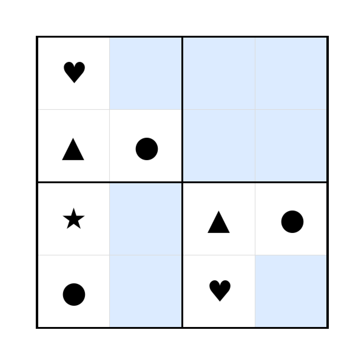 Sudoku-Rätsel Sudoku 4x4 (mittel) für Kindergarten aus der Kategorie Sudoku - kostenlos ausdrucken