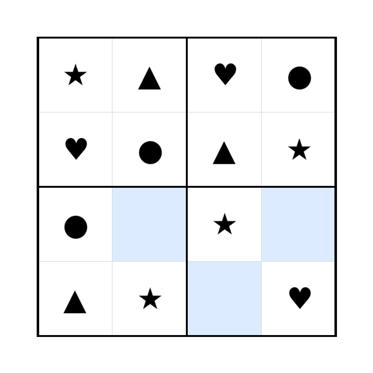 Sudoku-Rätsel Sudoku 4x4 (leicht) für Kindergarten aus der Kategorie Sudoku - kostenlos ausdrucken