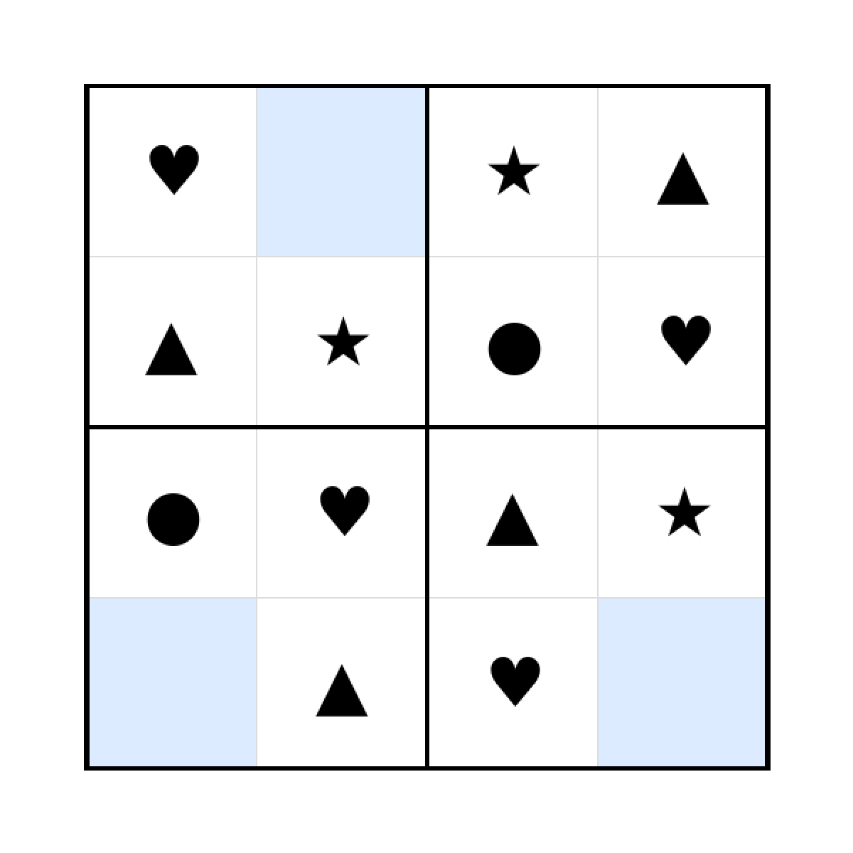 Sudoku-Rätsel Sudoku 4x4 (leicht) für Kindergarten aus der Kategorie Sudoku - kostenlos ausdrucken
