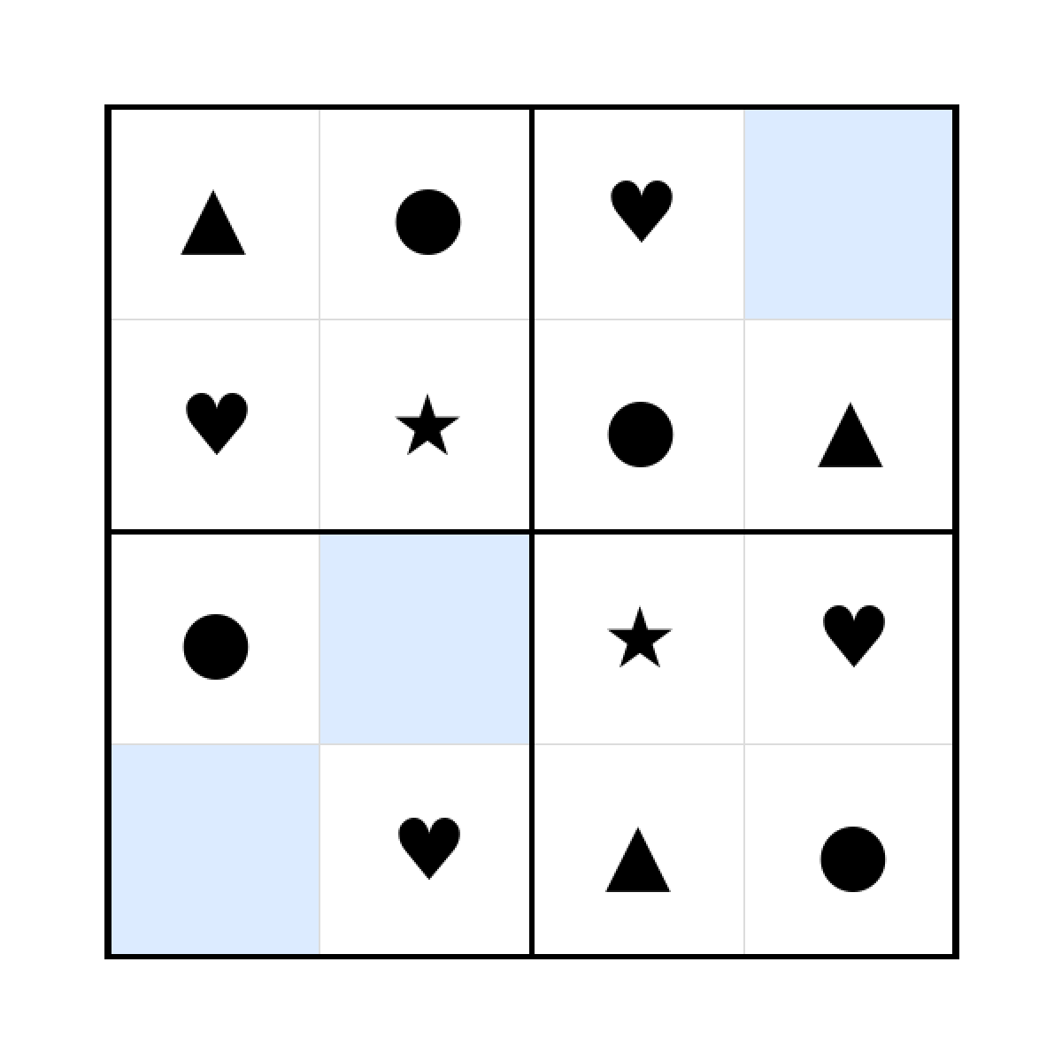 Sudoku-Rätsel Sudoku 4x4 (leicht) für Kindergarten aus der Kategorie Sudoku - kostenlos ausdrucken