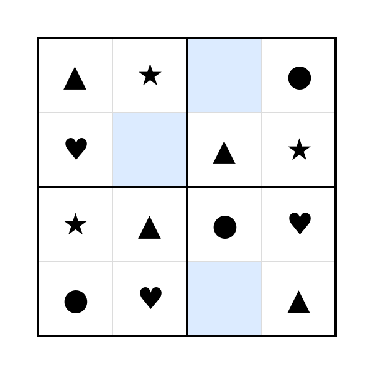 Sudoku-Rätsel Sudoku 4x4 (leicht) für Kindergarten aus der Kategorie Sudoku - kostenlos ausdrucken