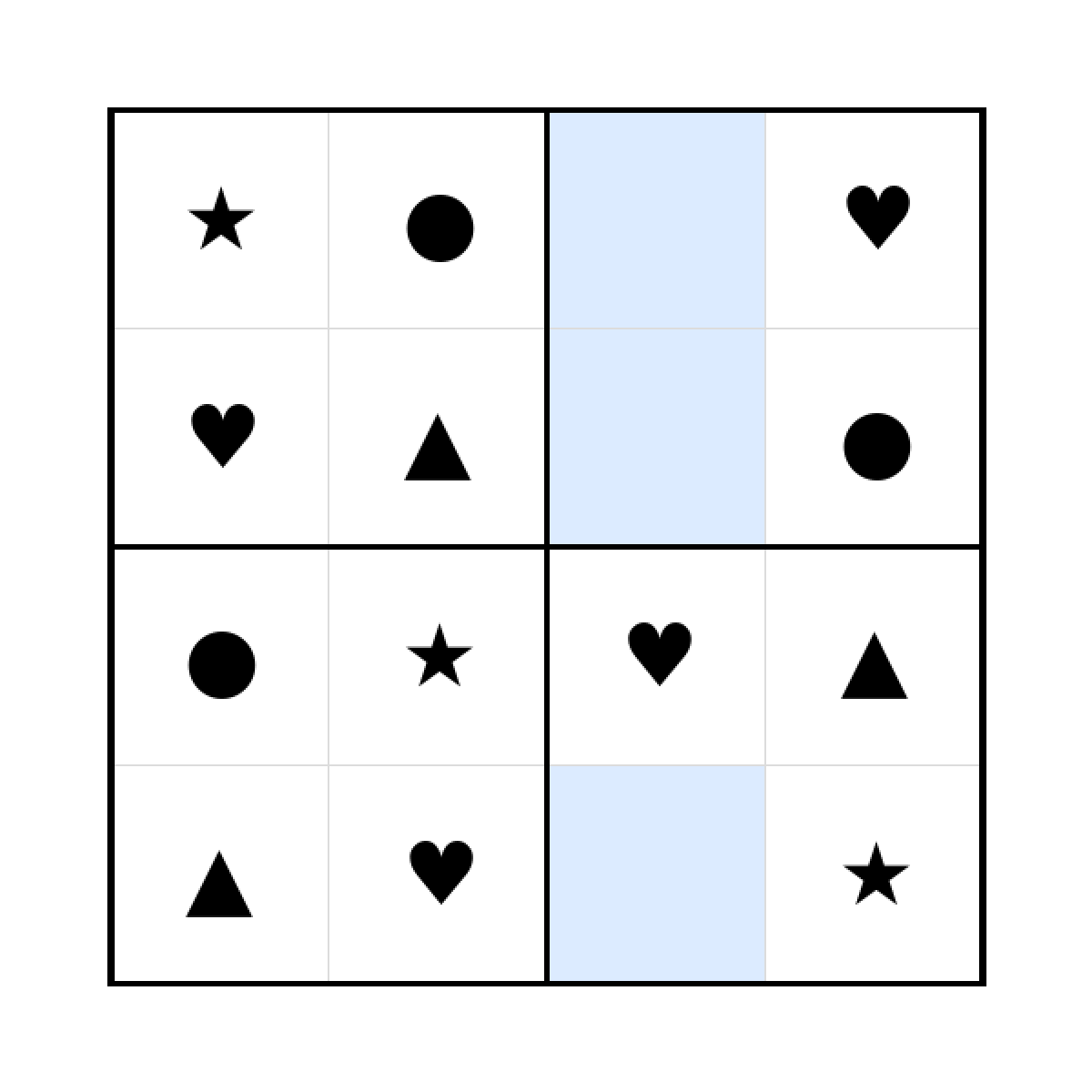 Sudoku-Rätsel Sudoku 4x4 (leicht) für Kindergarten aus der Kategorie Sudoku - kostenlos ausdrucken
