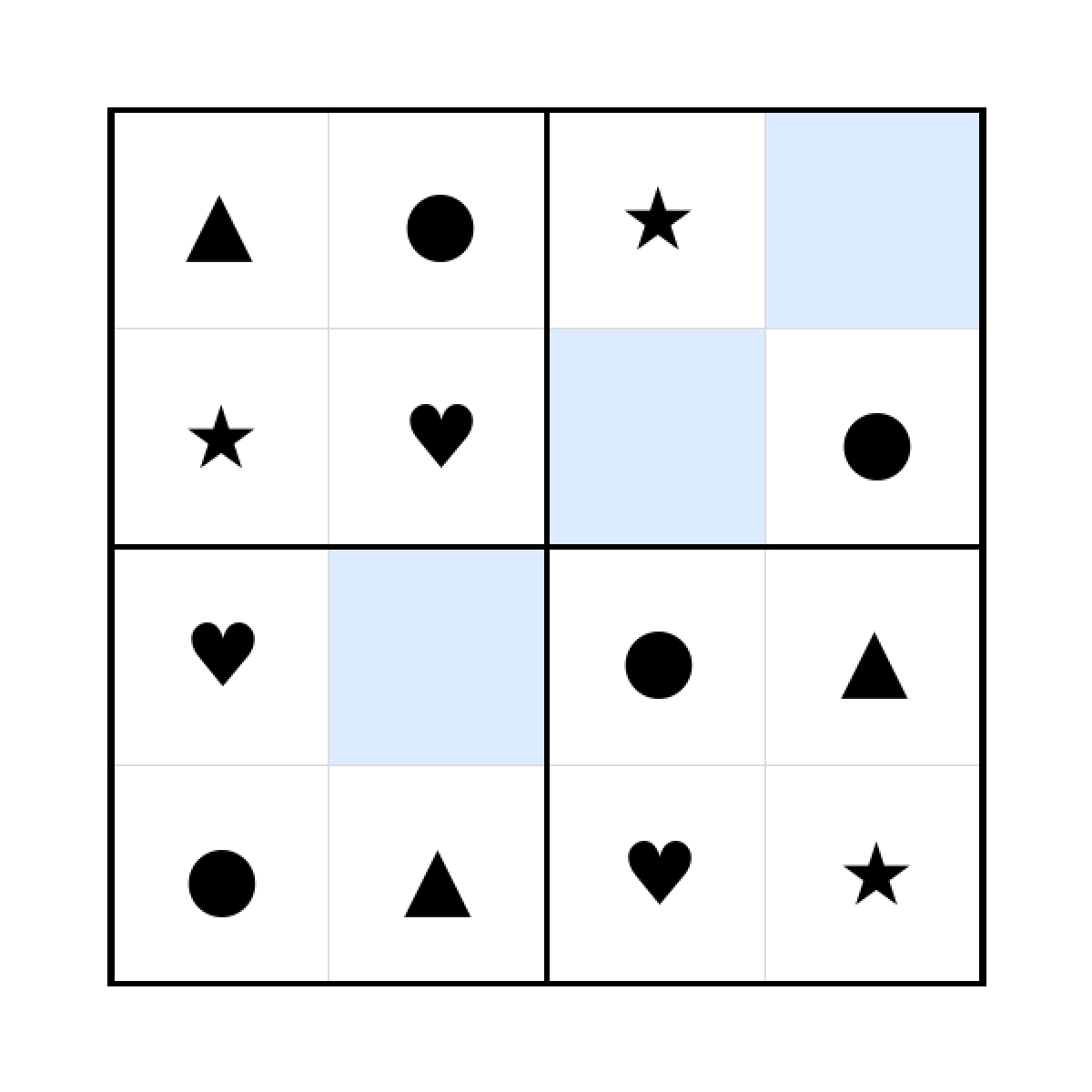 Sudoku-Rätsel Sudoku 4x4 (leicht) für Kindergarten aus der Kategorie Sudoku - kostenlos ausdrucken