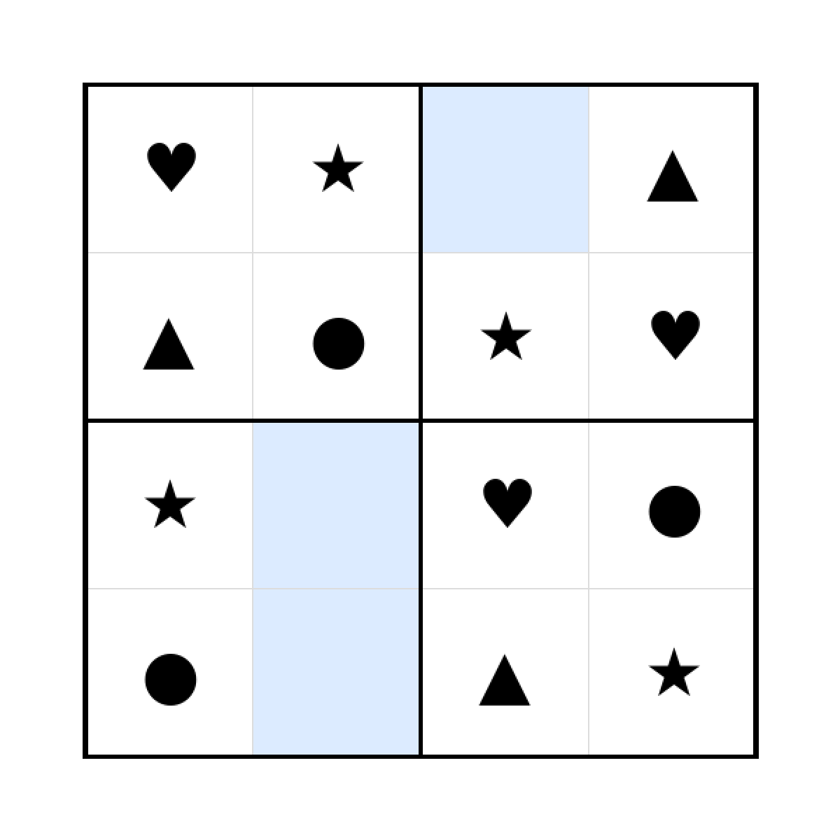 Sudoku-Rätsel Sudoku 4x4 (leicht) für Kindergarten aus der Kategorie Sudoku - kostenlos ausdrucken
