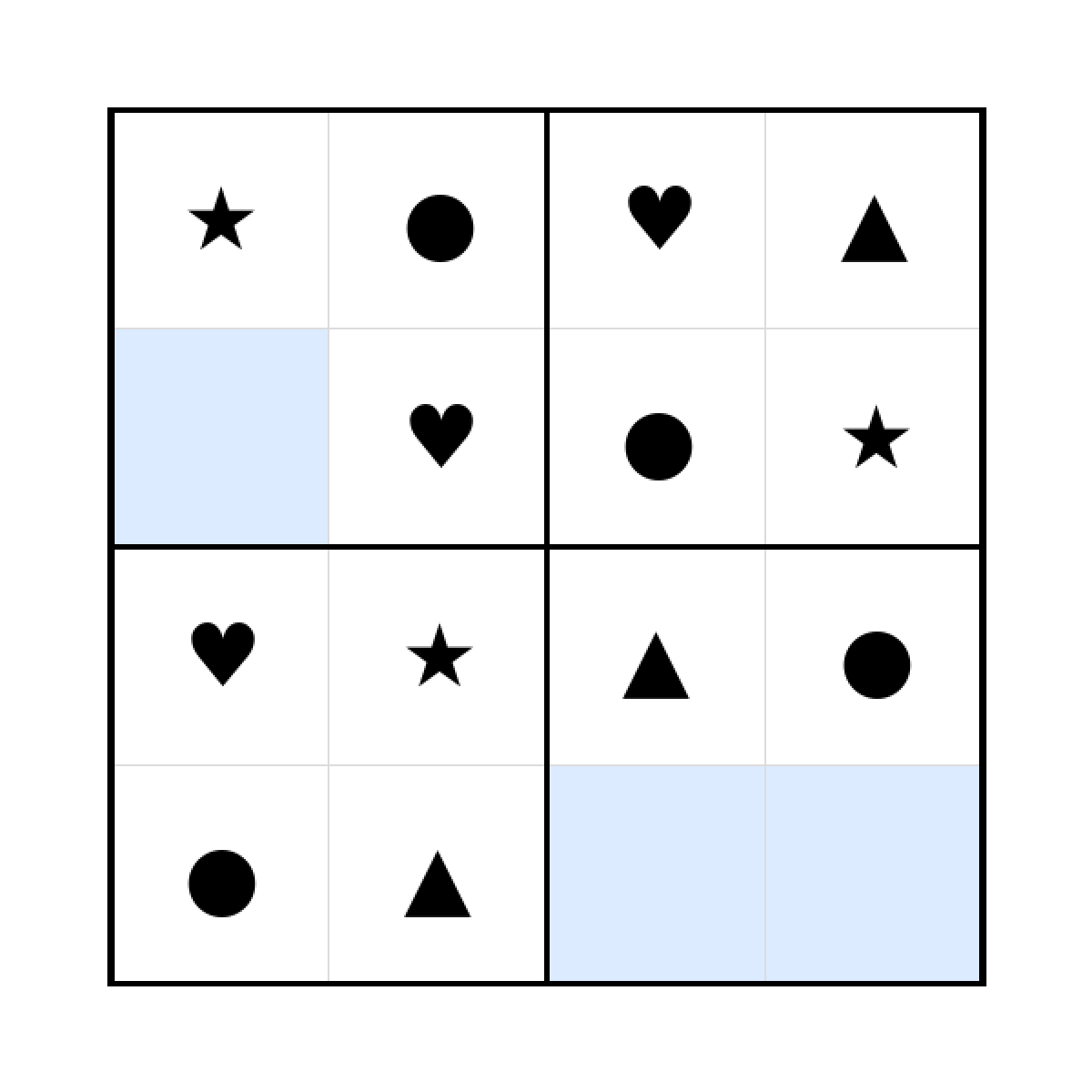 Sudoku-Rätsel Sudoku 4x4 (leicht) für Kindergarten aus der Kategorie Sudoku - kostenlos ausdrucken