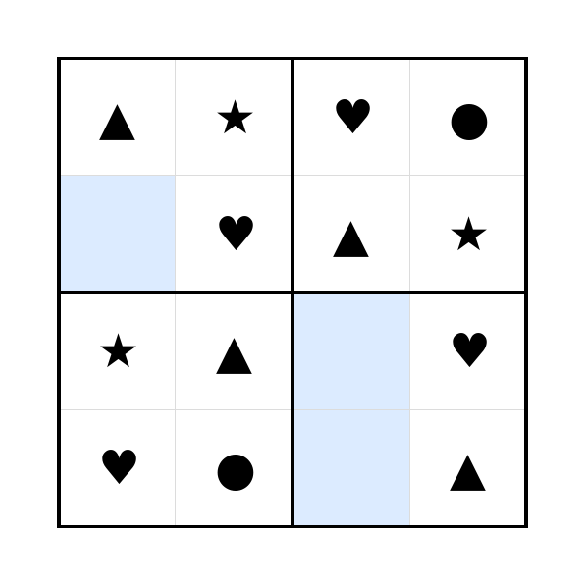 Sudoku-Rätsel Sudoku 4x4 (leicht) für Kindergarten aus der Kategorie Sudoku - kostenlos ausdrucken