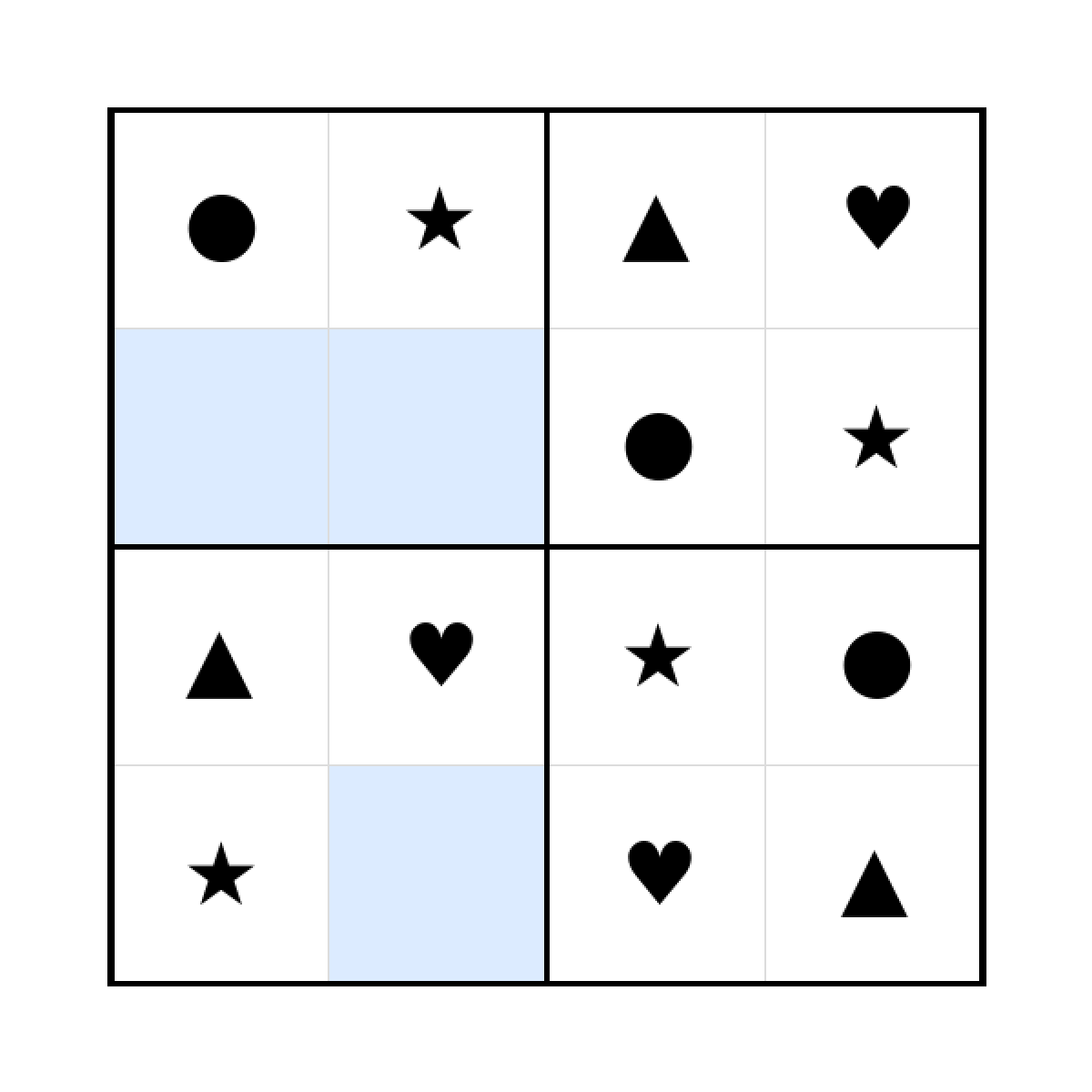 Sudoku-Rätsel Sudoku 4x4 (leicht) für Kindergarten aus der Kategorie Sudoku - kostenlos ausdrucken