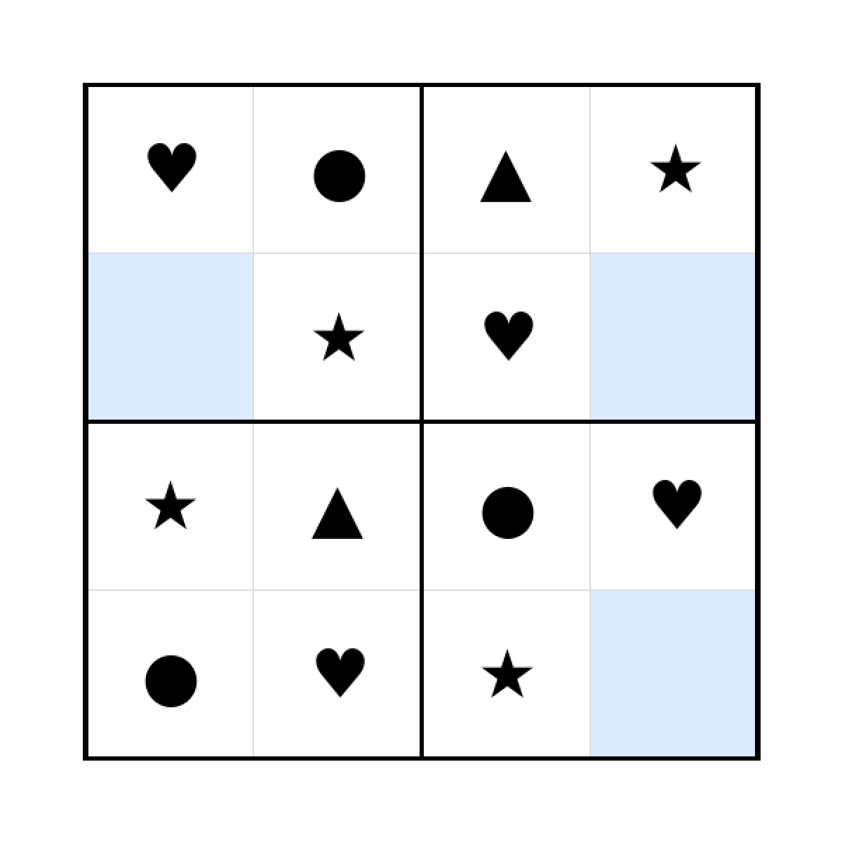 Sudoku-Rätsel Sudoku 4x4 (leicht) für Kindergarten aus der Kategorie Sudoku - kostenlos ausdrucken