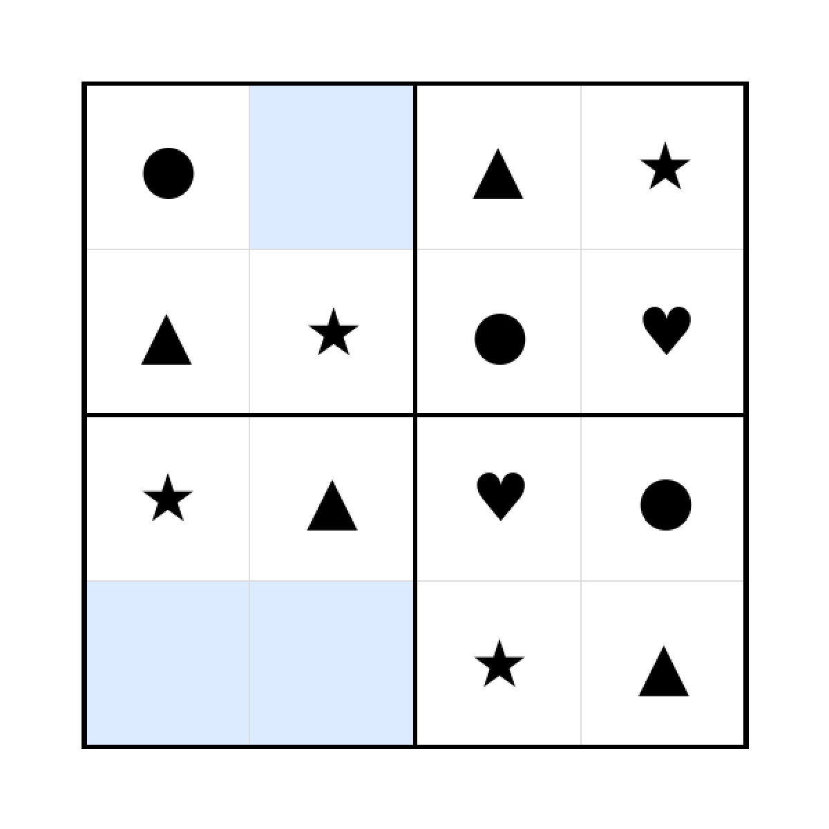 Sudoku-Rätsel Sudoku 4x4 (leicht) für Kindergarten aus der Kategorie Sudoku - kostenlos ausdrucken