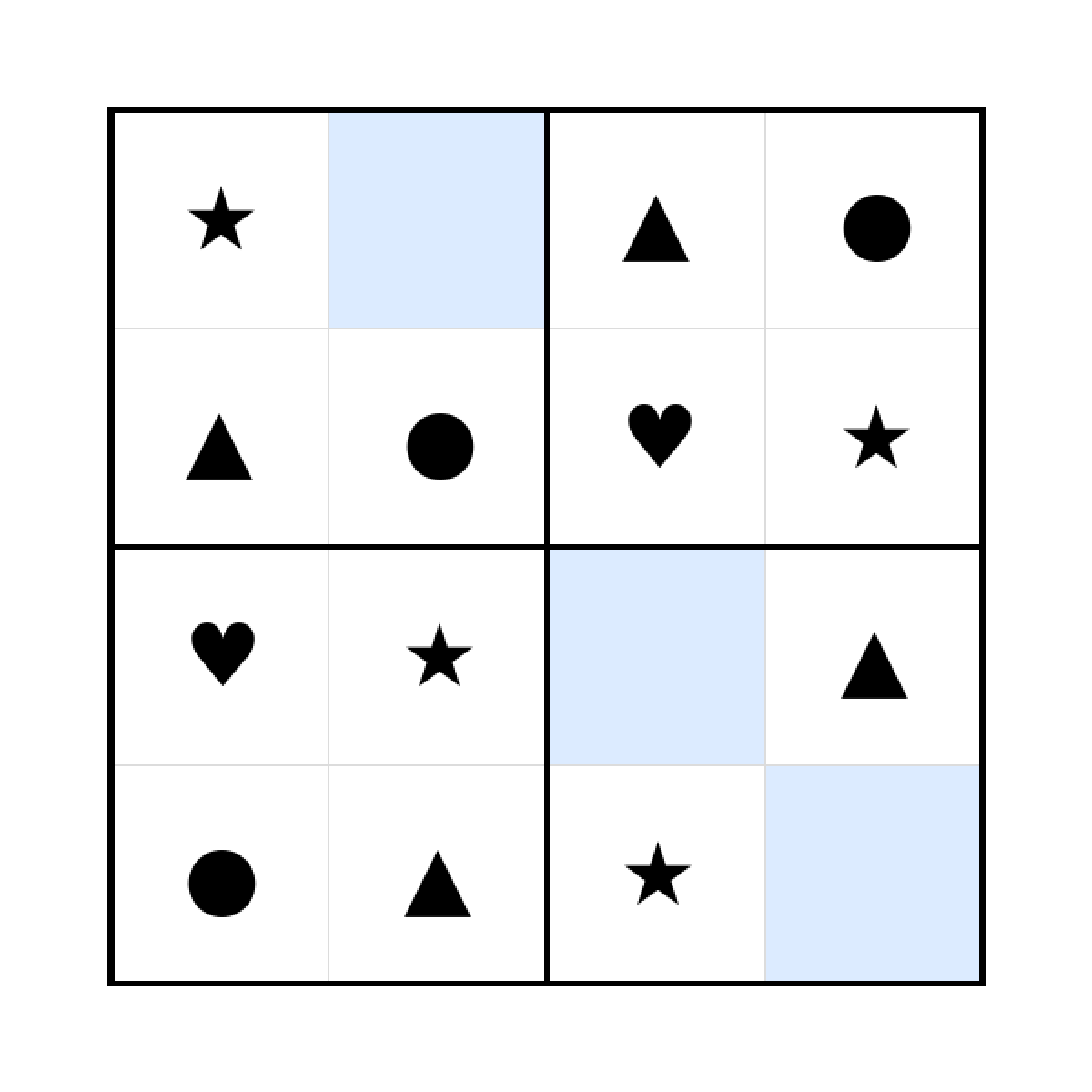 Sudoku-Rätsel Sudoku 4x4 (leicht) für Kindergarten aus der Kategorie Sudoku - kostenlos ausdrucken