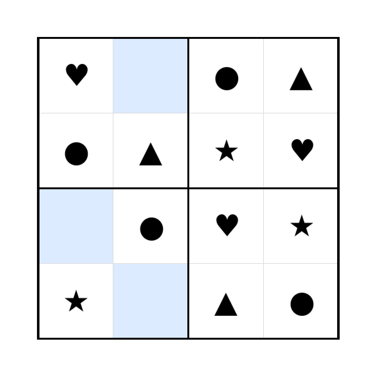 Sudoku-Rätsel Sudoku 4x4 (leicht) für Kindergarten aus der Kategorie Sudoku - kostenlos ausdrucken