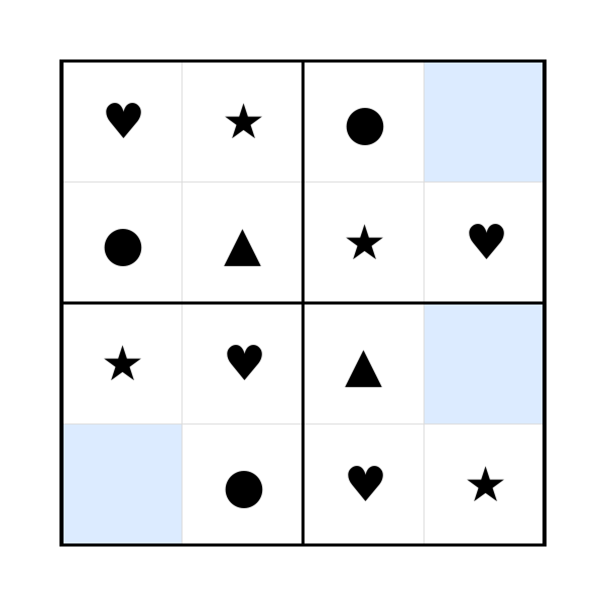 Sudoku-Rätsel Sudoku 4x4 (leicht) für Kindergarten aus der Kategorie Sudoku - kostenlos ausdrucken