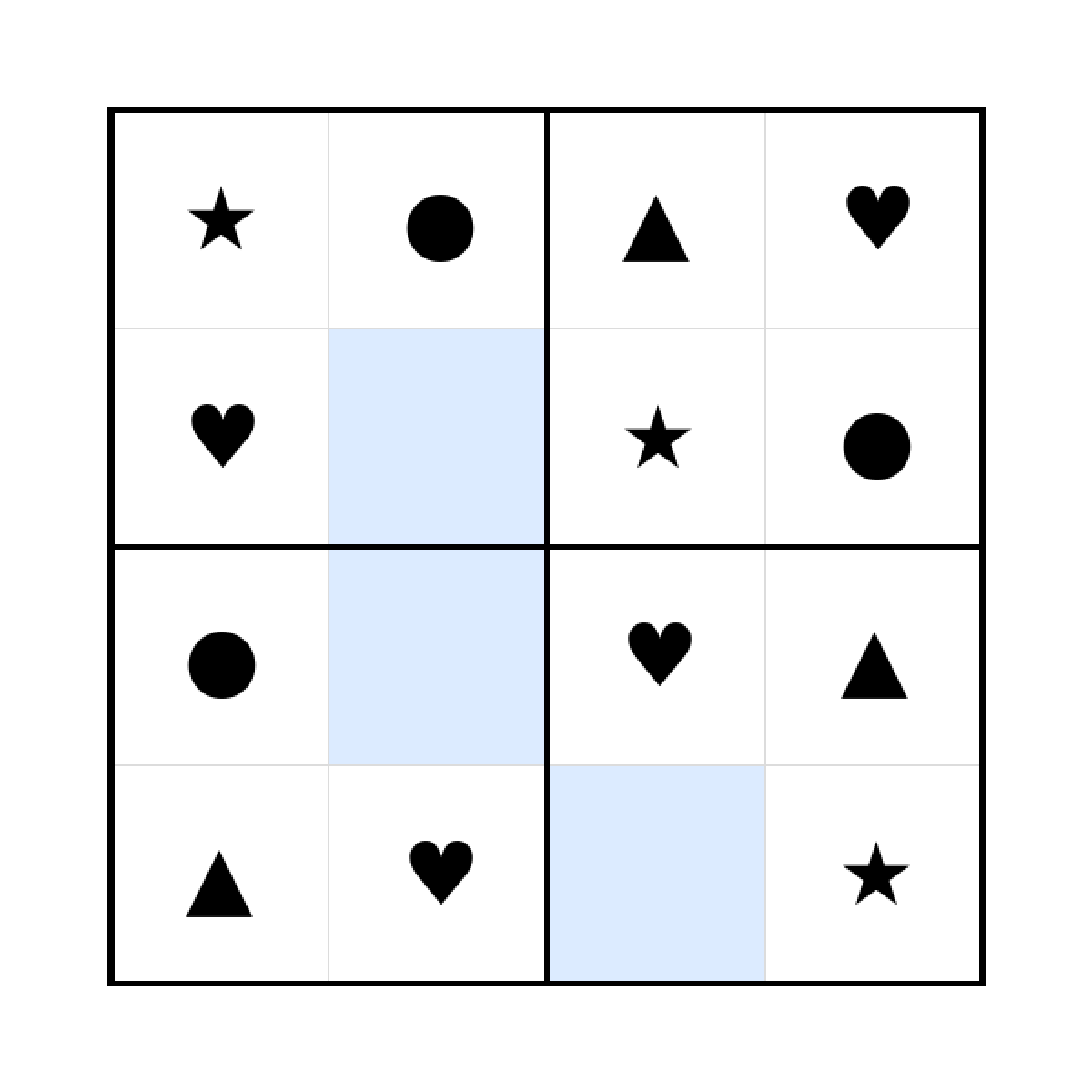 Sudoku-Rätsel Sudoku 4x4 (leicht) für Kindergarten aus der Kategorie Sudoku - kostenlos ausdrucken