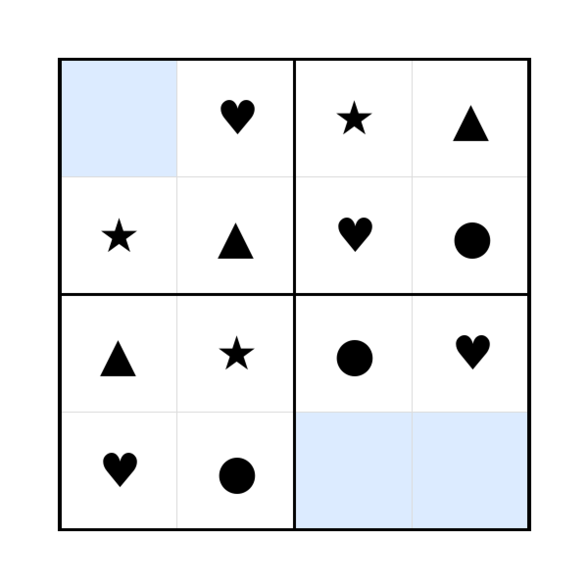 Sudoku-Rätsel Sudoku 4x4 (leicht) für Kindergarten aus der Kategorie Sudoku - kostenlos ausdrucken
