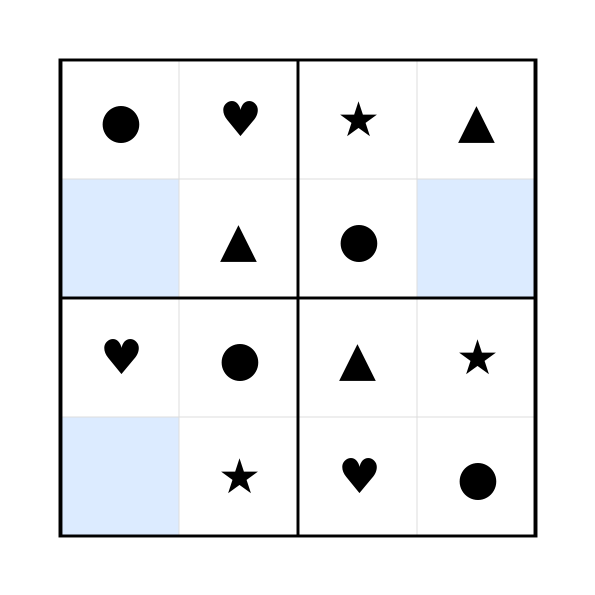 Sudoku-Rätsel Sudoku 4x4 (leicht) für Kindergarten aus der Kategorie Sudoku - kostenlos ausdrucken