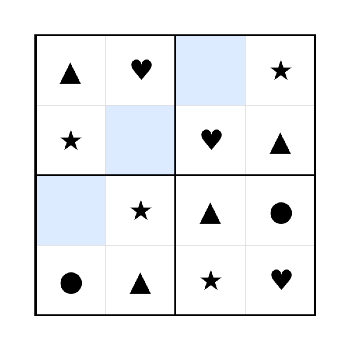 Sudoku-Rätsel Sudoku 4x4 (leicht) für Kindergarten aus der Kategorie Sudoku - kostenlos ausdrucken