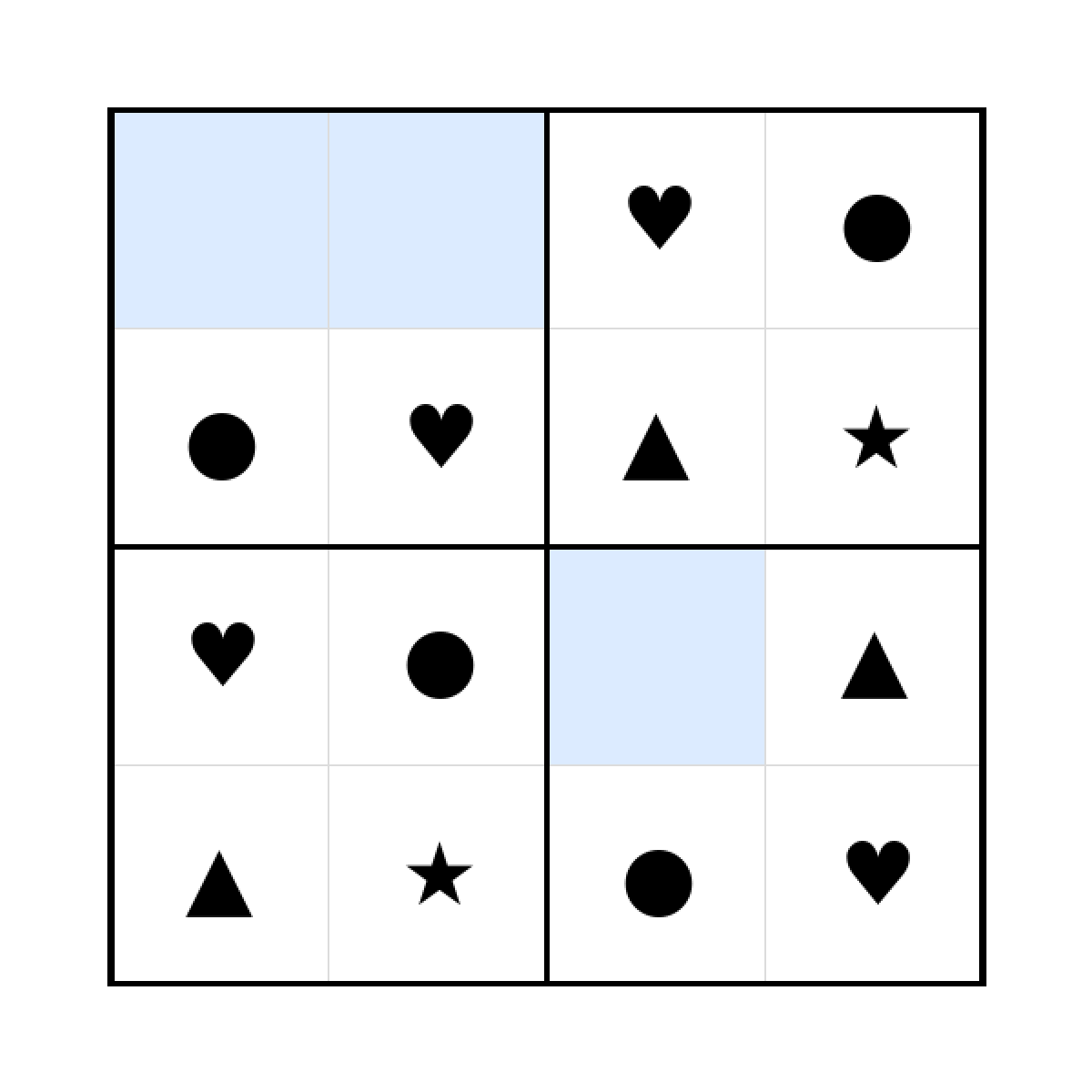 Sudoku-Rätsel Sudoku 4x4 (leicht) für Kindergarten aus der Kategorie Sudoku - kostenlos ausdrucken