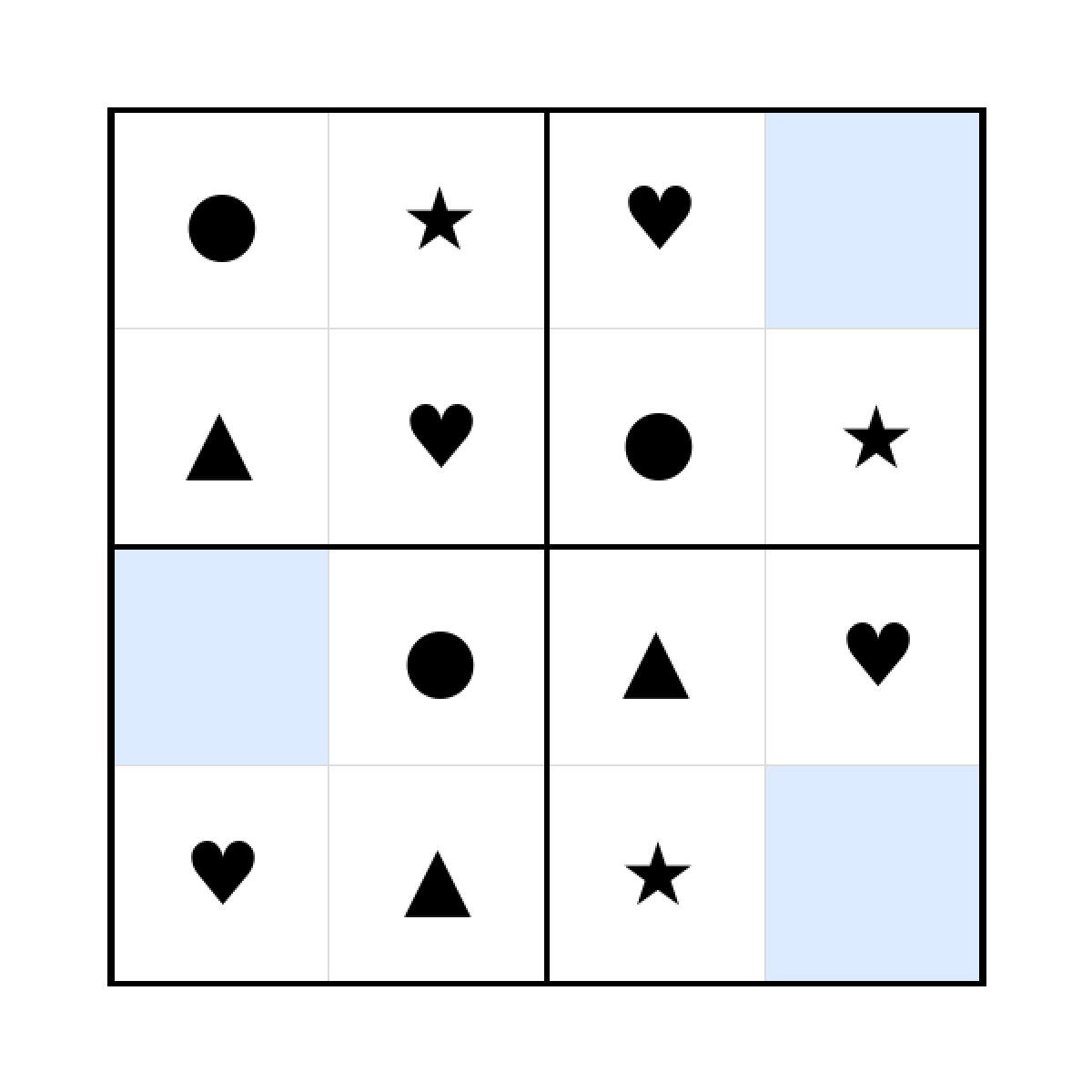 Sudoku-Rätsel Sudoku 4x4 (leicht) für Kindergarten aus der Kategorie Sudoku - kostenlos ausdrucken