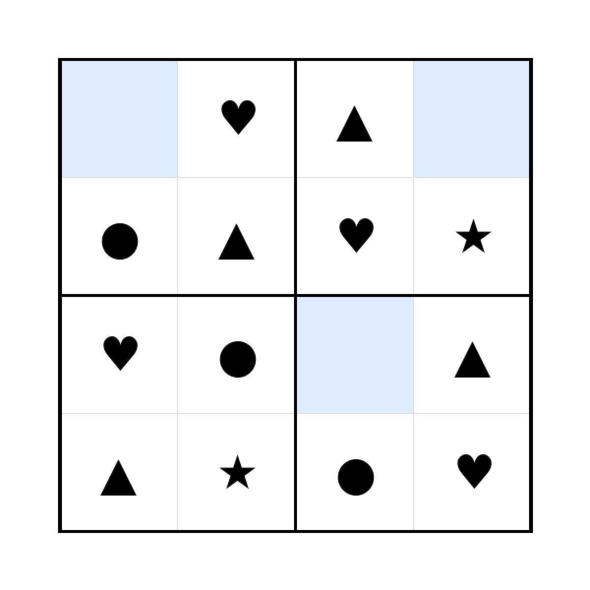 Sudoku-Rätsel Sudoku 4x4 (leicht) für Kindergarten aus der Kategorie Sudoku - kostenlos ausdrucken