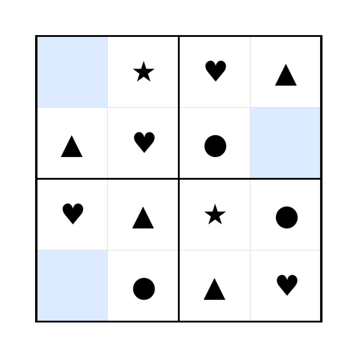 Sudoku-Rätsel Sudoku 4x4 (leicht) für Kindergarten aus der Kategorie Sudoku - kostenlos ausdrucken