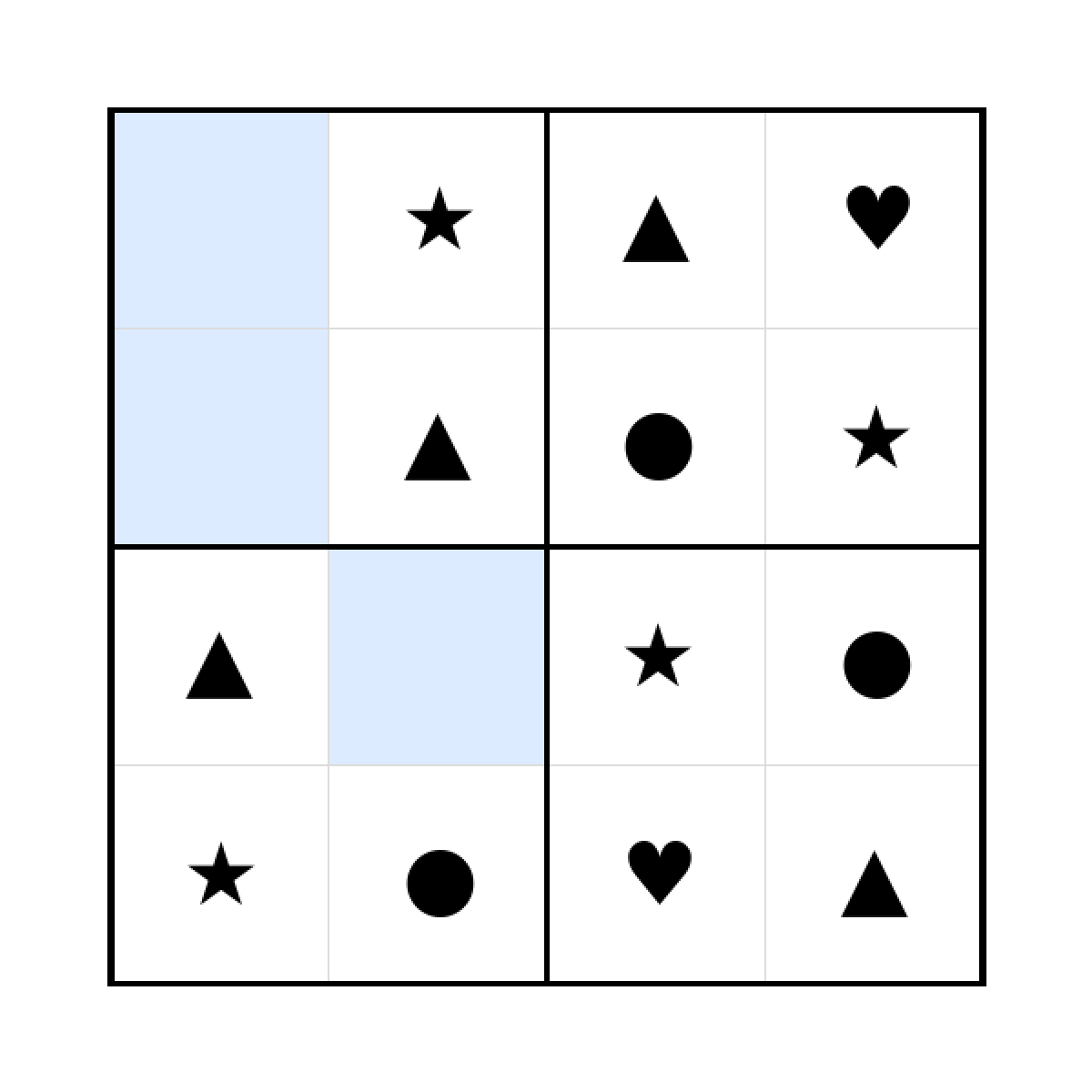 Sudoku-Rätsel Sudoku 4x4 (leicht) für Kindergarten aus der Kategorie Sudoku - kostenlos ausdrucken