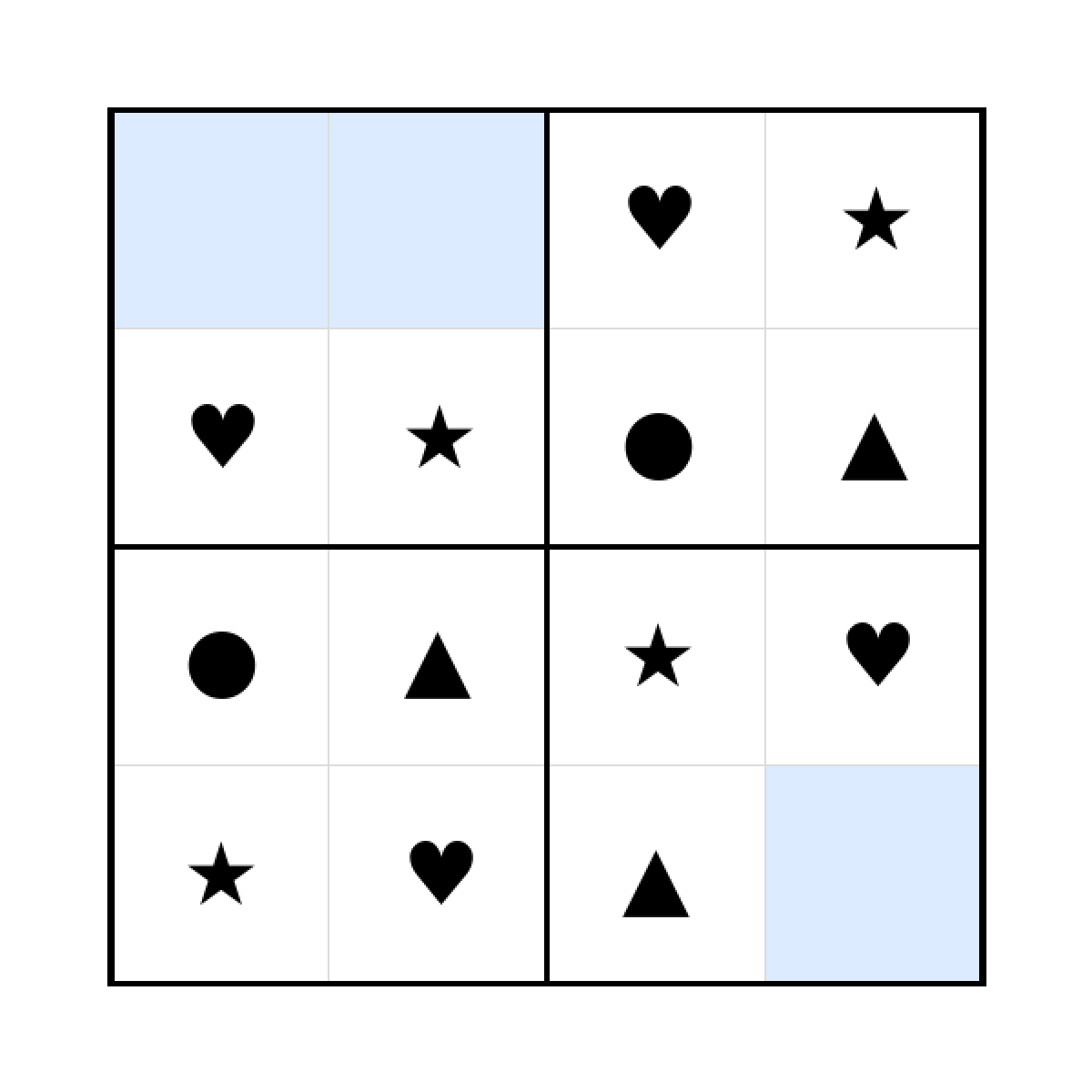 Sudoku-Rätsel Sudoku 4x4 (leicht) für Kindergarten aus der Kategorie Sudoku - kostenlos ausdrucken