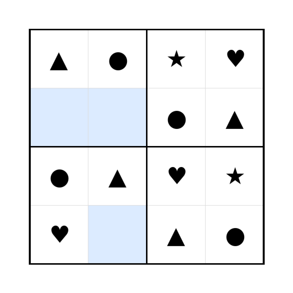 Sudoku-Rätsel Sudoku 4x4 (leicht) für Kindergarten aus der Kategorie Sudoku - kostenlos ausdrucken