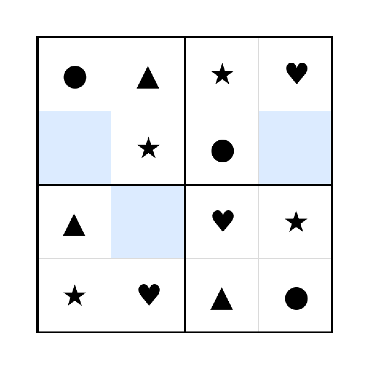 Sudoku-Rätsel Sudoku 4x4 (leicht) für Kindergarten aus der Kategorie Sudoku - kostenlos ausdrucken