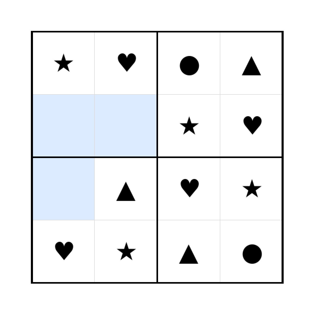 Sudoku-Rätsel Sudoku 4x4 (leicht) für Kindergarten aus der Kategorie Sudoku - kostenlos ausdrucken