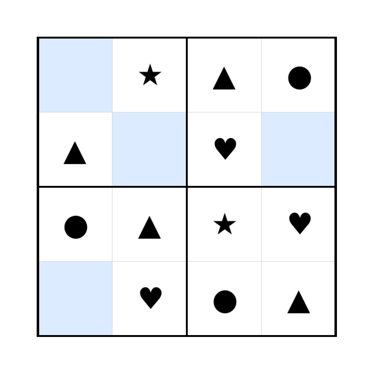 Sudoku-Rätsel Sudoku 4x4 (mittel) für Kindergarten aus der Kategorie Sudoku - kostenlos ausdrucken