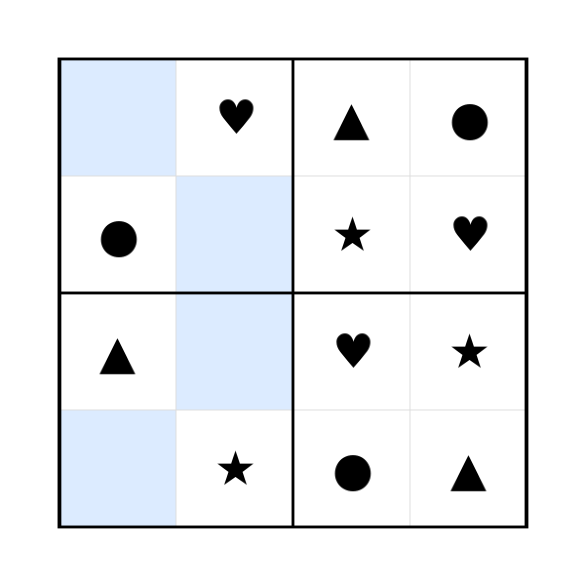 Sudoku-Rätsel Sudoku 4x4 (mittel) für Kindergarten aus der Kategorie Sudoku - kostenlos ausdrucken