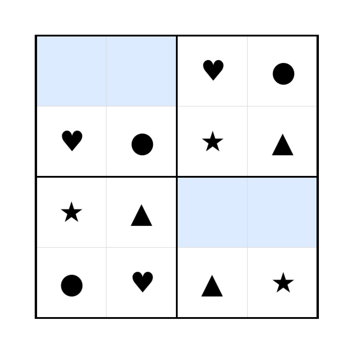 Sudoku-Rätsel Sudoku 4x4 (mittel) für Kindergarten aus der Kategorie Sudoku - kostenlos ausdrucken