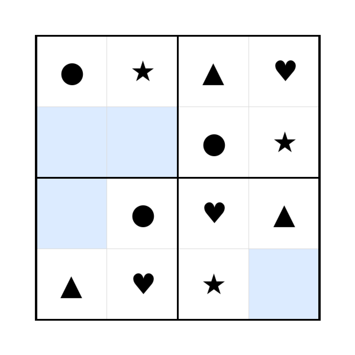 Sudoku-Rätsel Sudoku 4x4 (mittel) für Kindergarten aus der Kategorie Sudoku - kostenlos ausdrucken