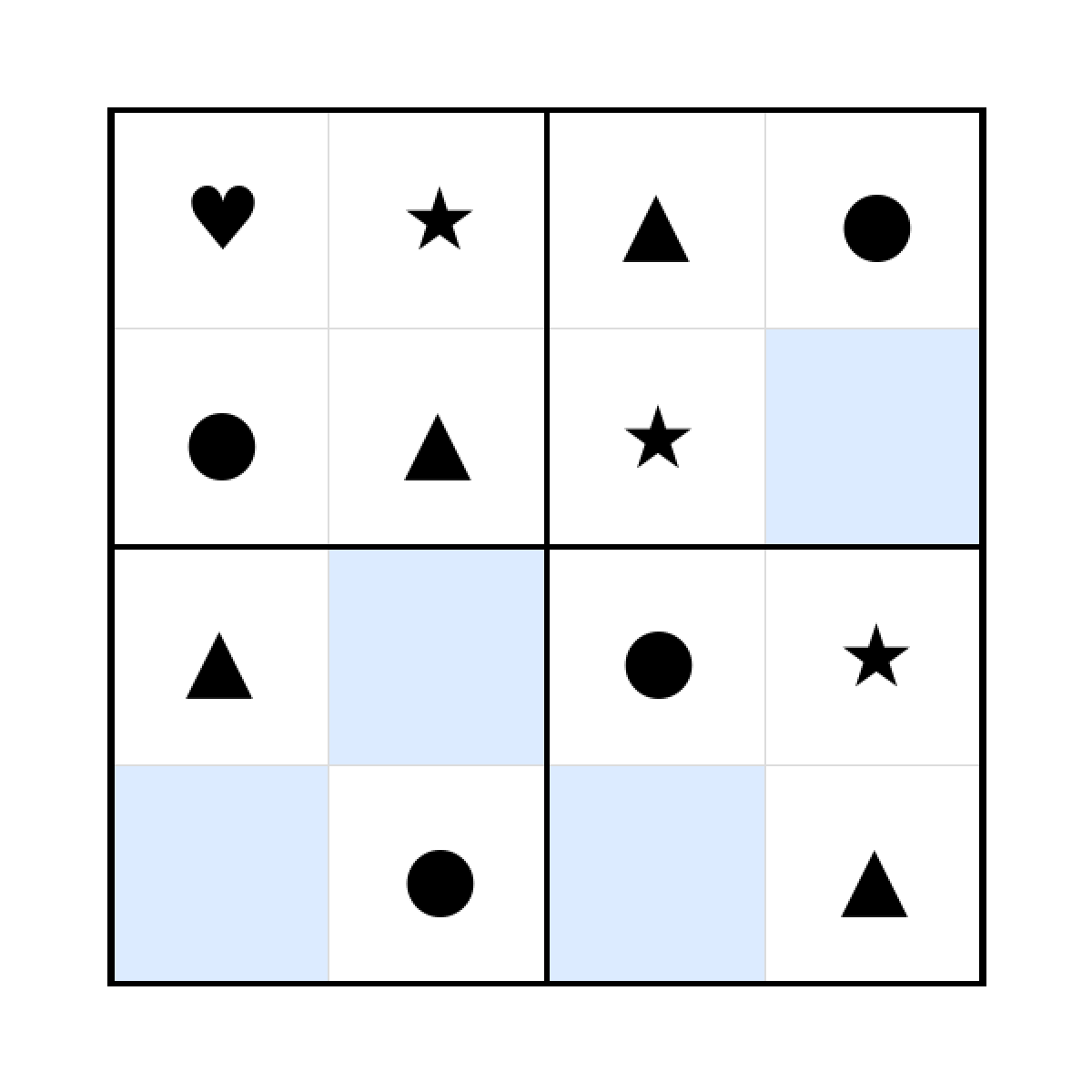 Sudoku-Rätsel Sudoku 4x4 (mittel) für Kindergarten aus der Kategorie Sudoku - kostenlos ausdrucken