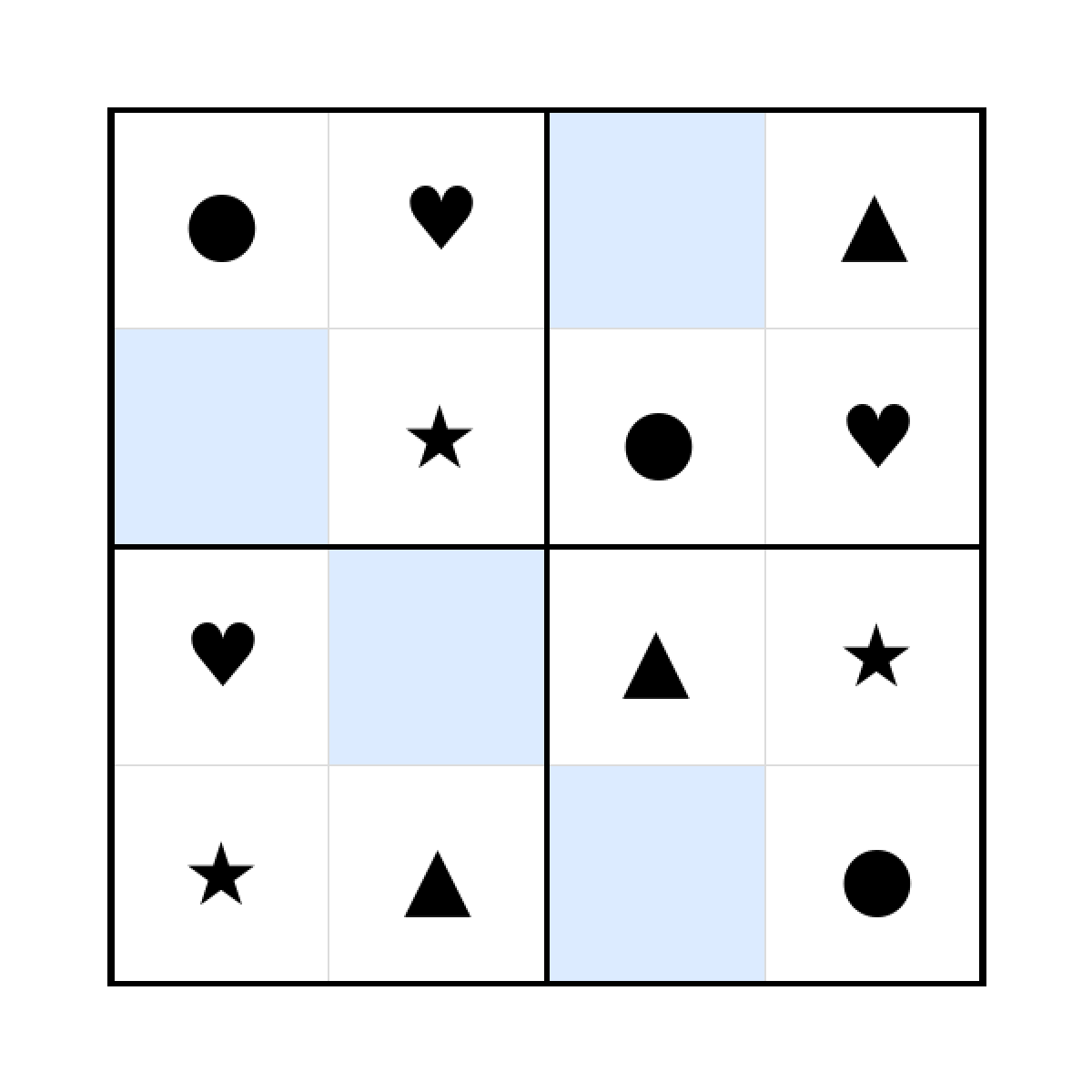 Sudoku-Rätsel Sudoku 4x4 (mittel) für Kindergarten aus der Kategorie Sudoku - kostenlos ausdrucken