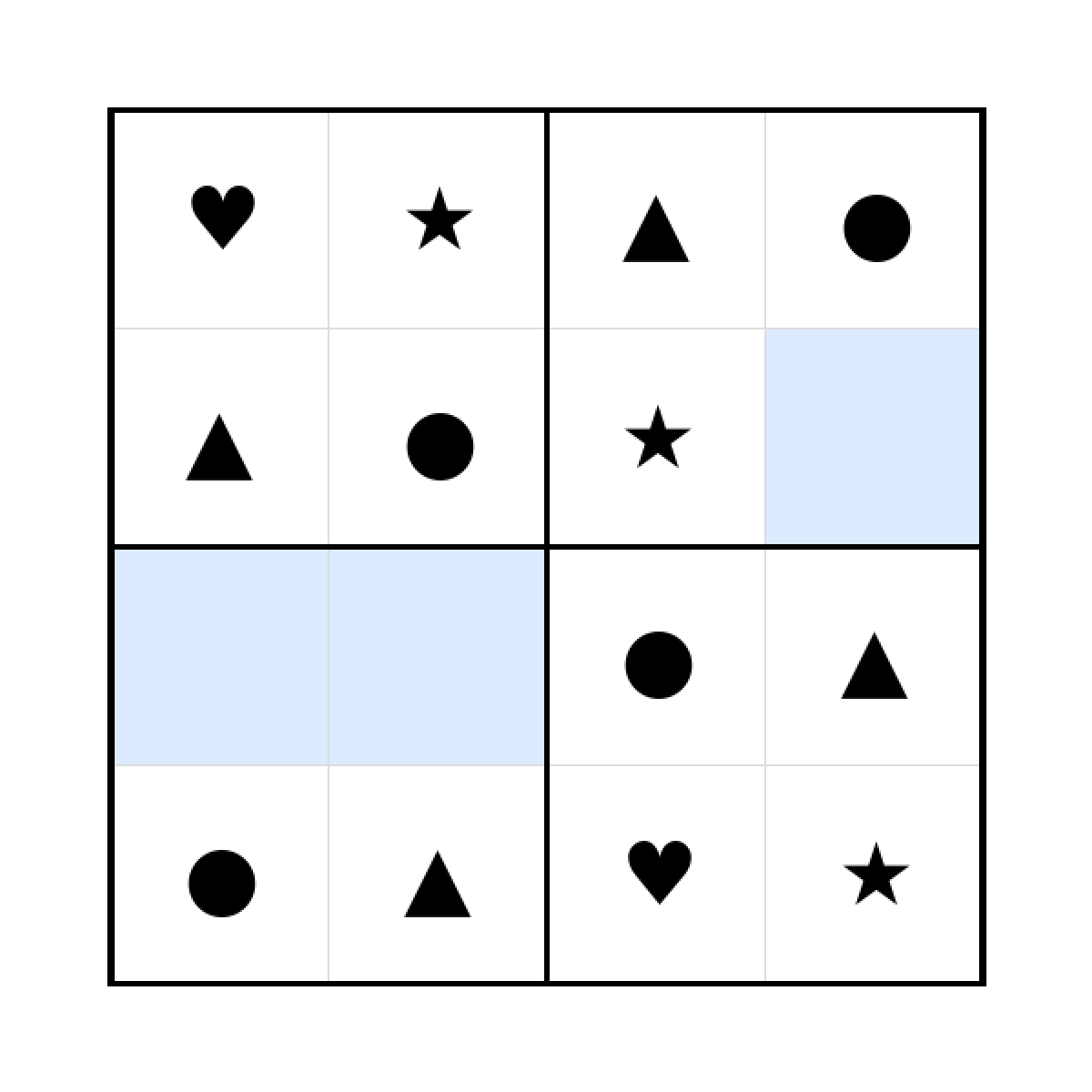 Sudoku-Rätsel Sudoku 4x4 (leicht) für Kindergarten aus der Kategorie Sudoku - kostenlos ausdrucken