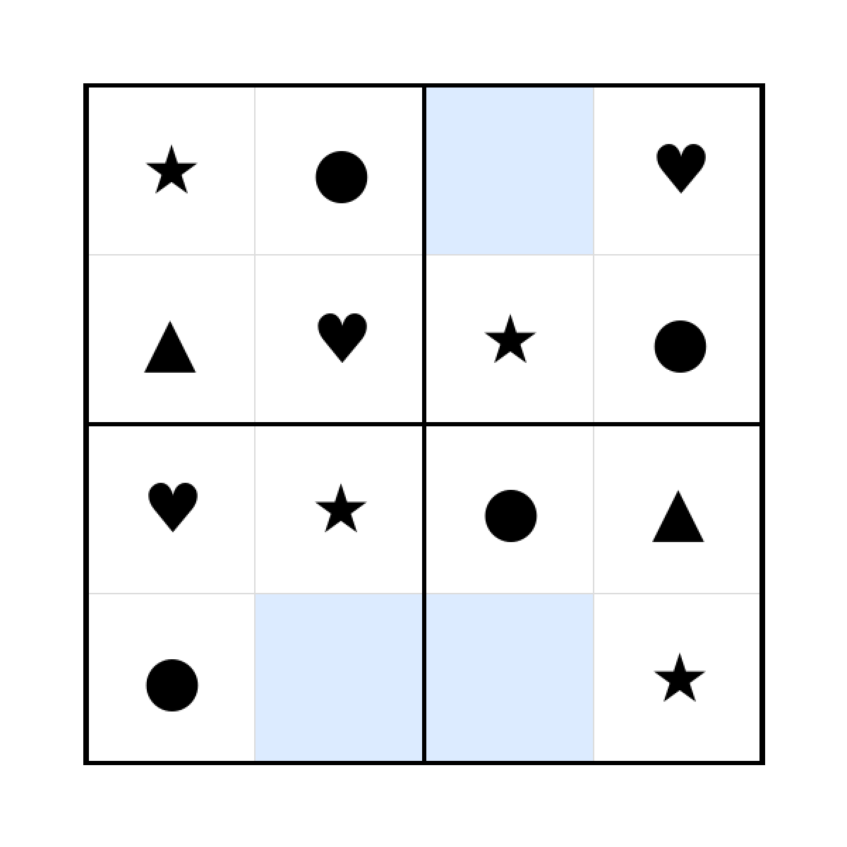 Sudoku-Rätsel Sudoku 4x4 (leicht) für Kindergarten aus der Kategorie Sudoku - kostenlos ausdrucken