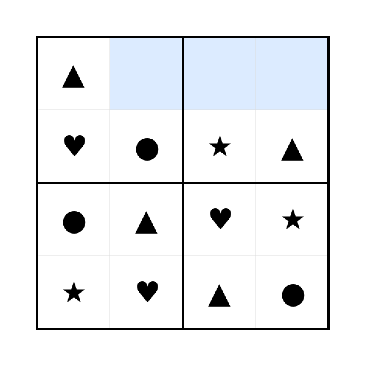 Sudoku-Rätsel Sudoku 4x4 (leicht) für Kindergarten aus der Kategorie Sudoku - kostenlos ausdrucken