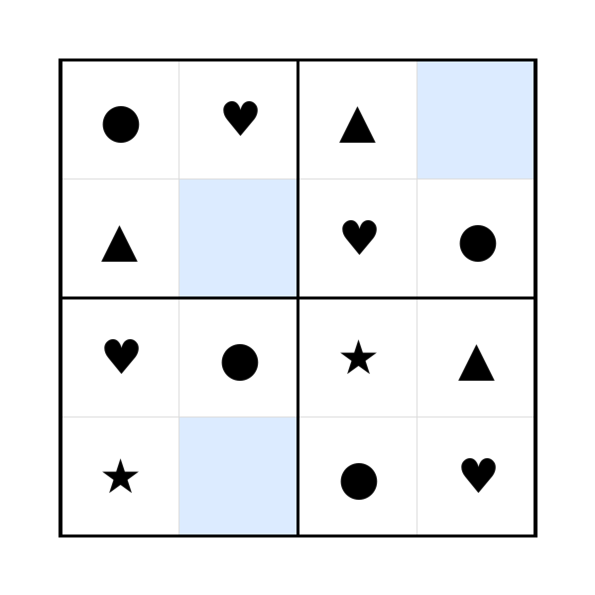 Sudoku-Rätsel Sudoku 4x4 (leicht) für Kindergarten aus der Kategorie Sudoku - kostenlos ausdrucken