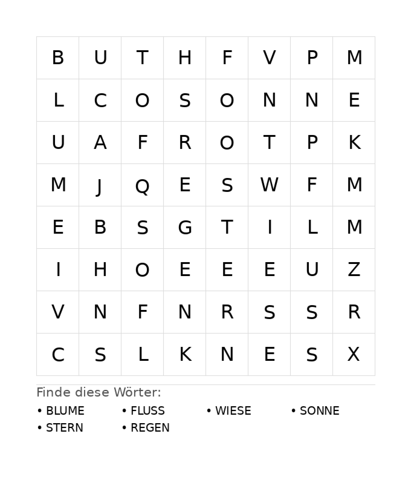 Wortsuchrätsel Wortsuchrätsel: Natur für Kindergarten aus der Kategorie Wortsuchrätsel - kostenlos ausdrucken