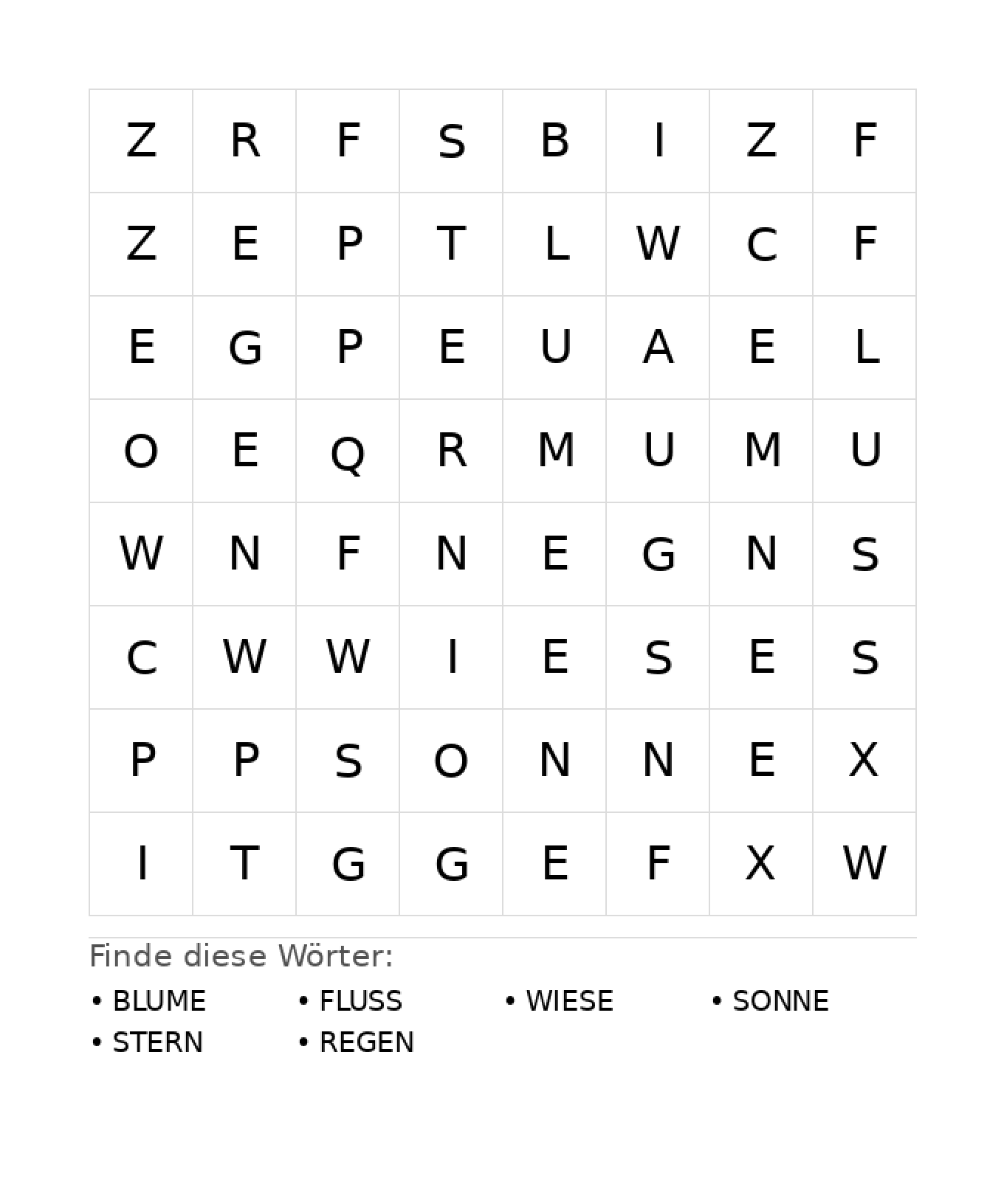 Wortsuchrätsel Wortsuchrätsel: Natur für Kindergarten aus der Kategorie Wortsuchrätsel - kostenlos ausdrucken