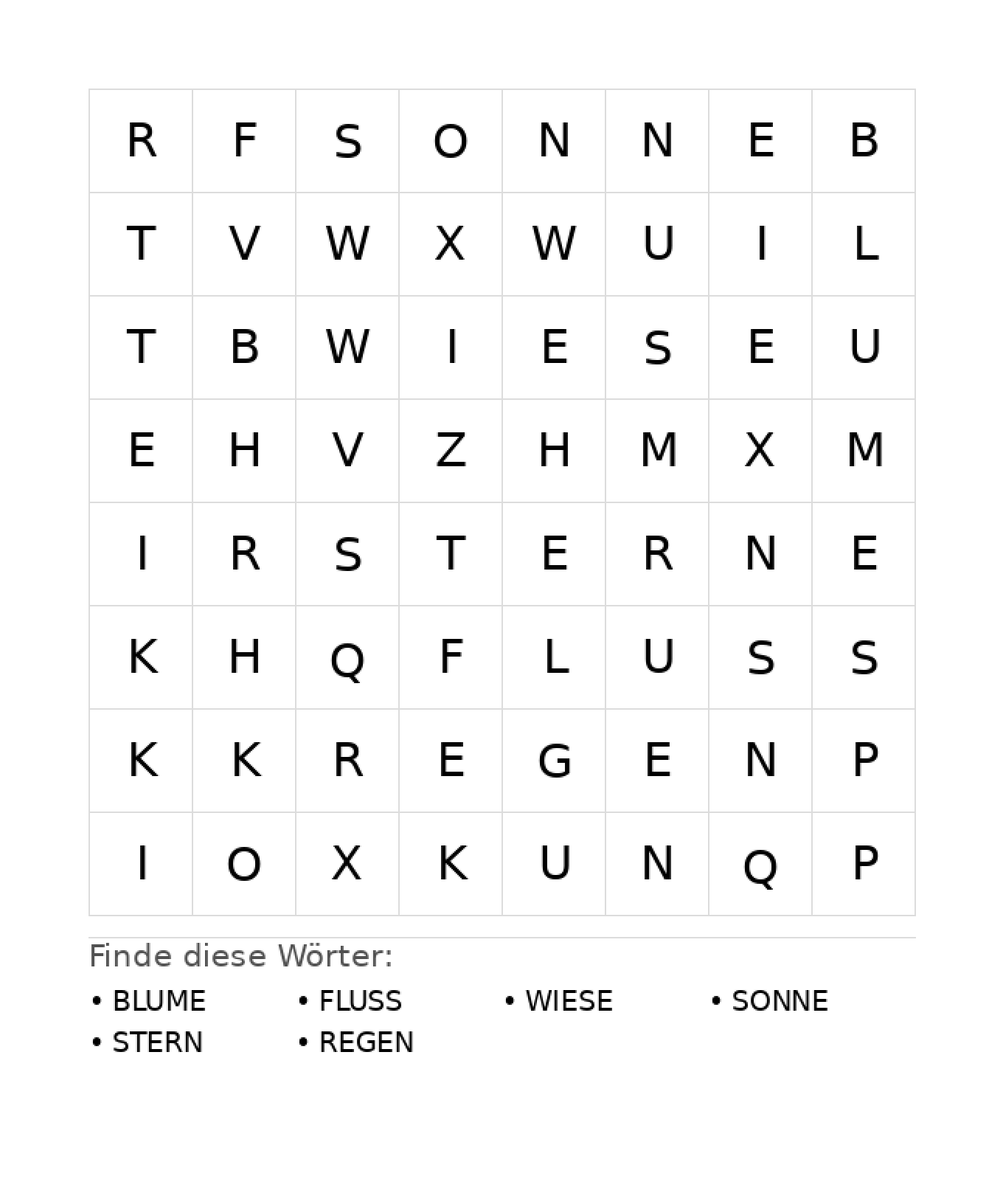 Wortsuchrätsel Wortsuchrätsel: Natur für Kindergarten aus der Kategorie Wortsuchrätsel - kostenlos ausdrucken