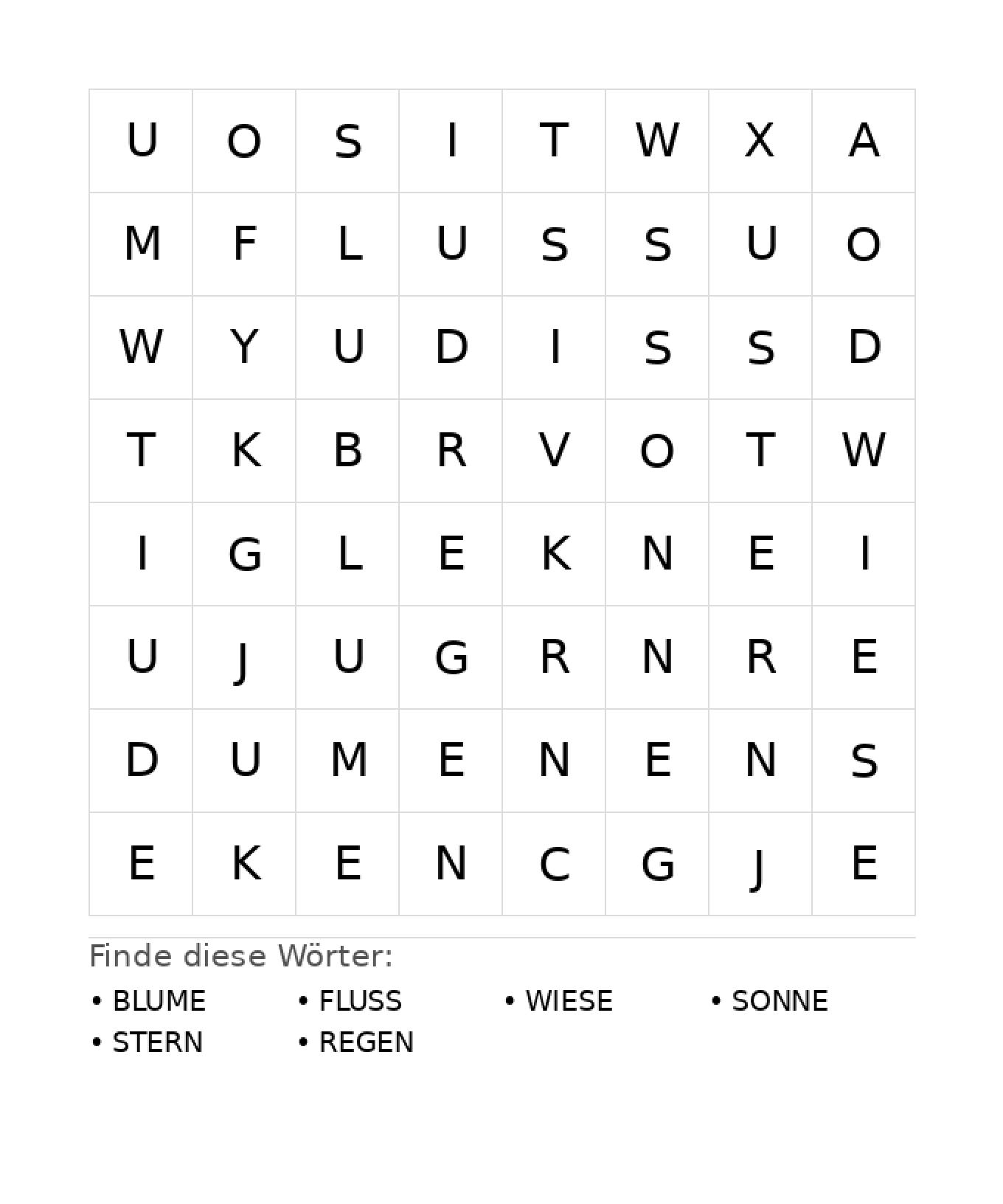 Wortsuchrätsel Wortsuchrätsel: Natur für Kindergarten aus der Kategorie Wortsuchrätsel - kostenlos ausdrucken