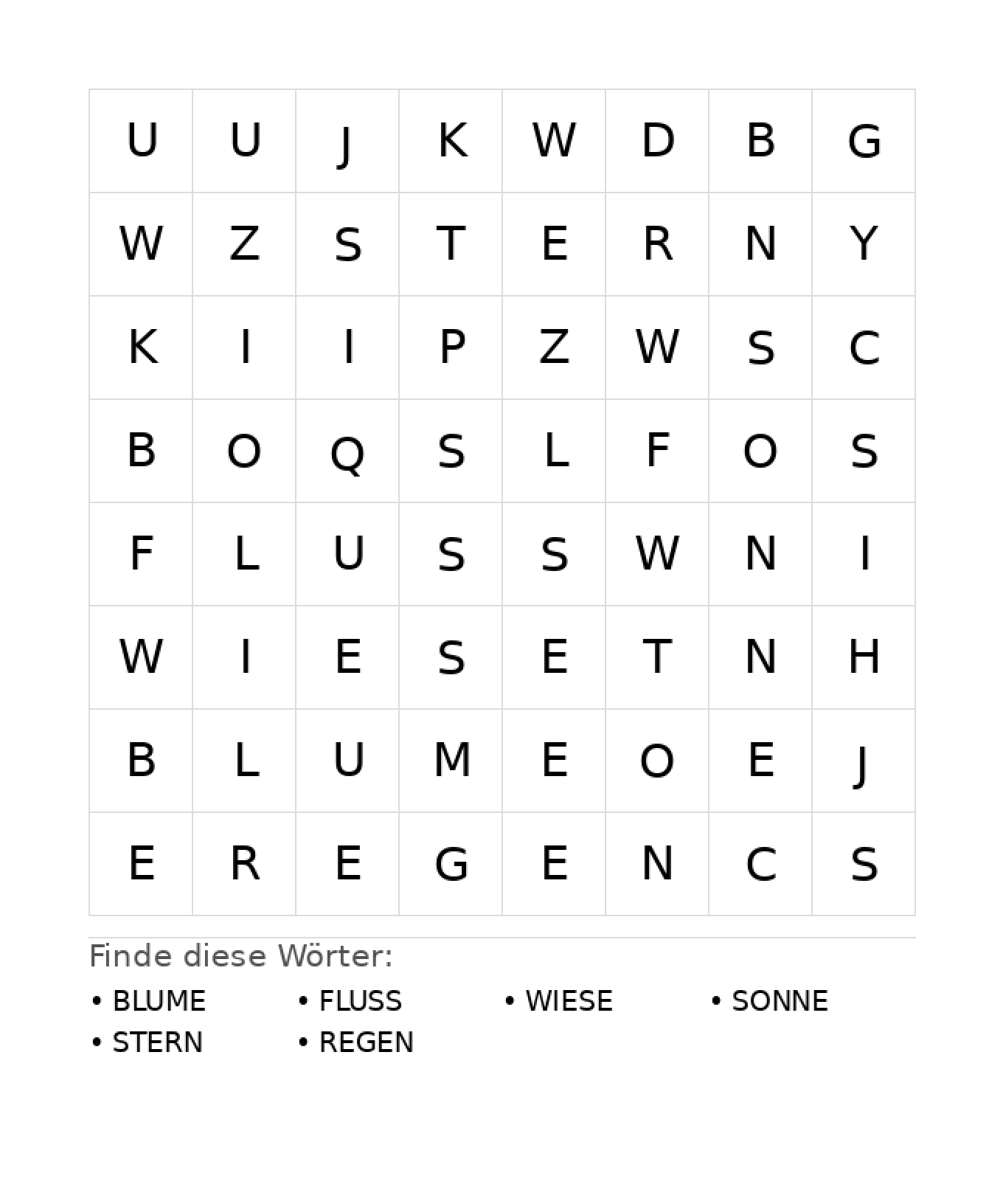 Wortsuchrätsel Wortsuchrätsel: Natur für Kindergarten aus der Kategorie Wortsuchrätsel - kostenlos ausdrucken