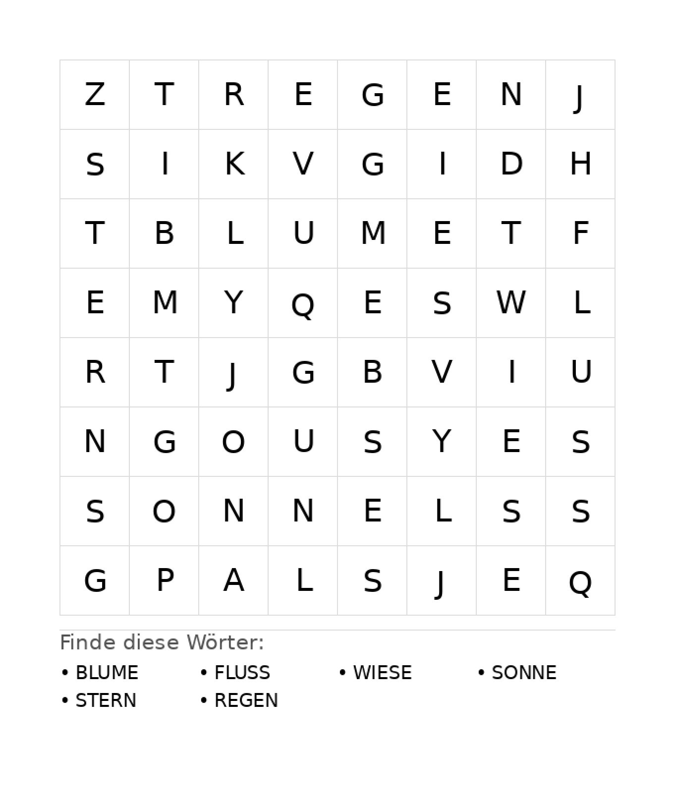 Wortsuchrätsel Wortsuchrätsel: Natur für Kindergarten aus der Kategorie Wortsuchrätsel - kostenlos ausdrucken