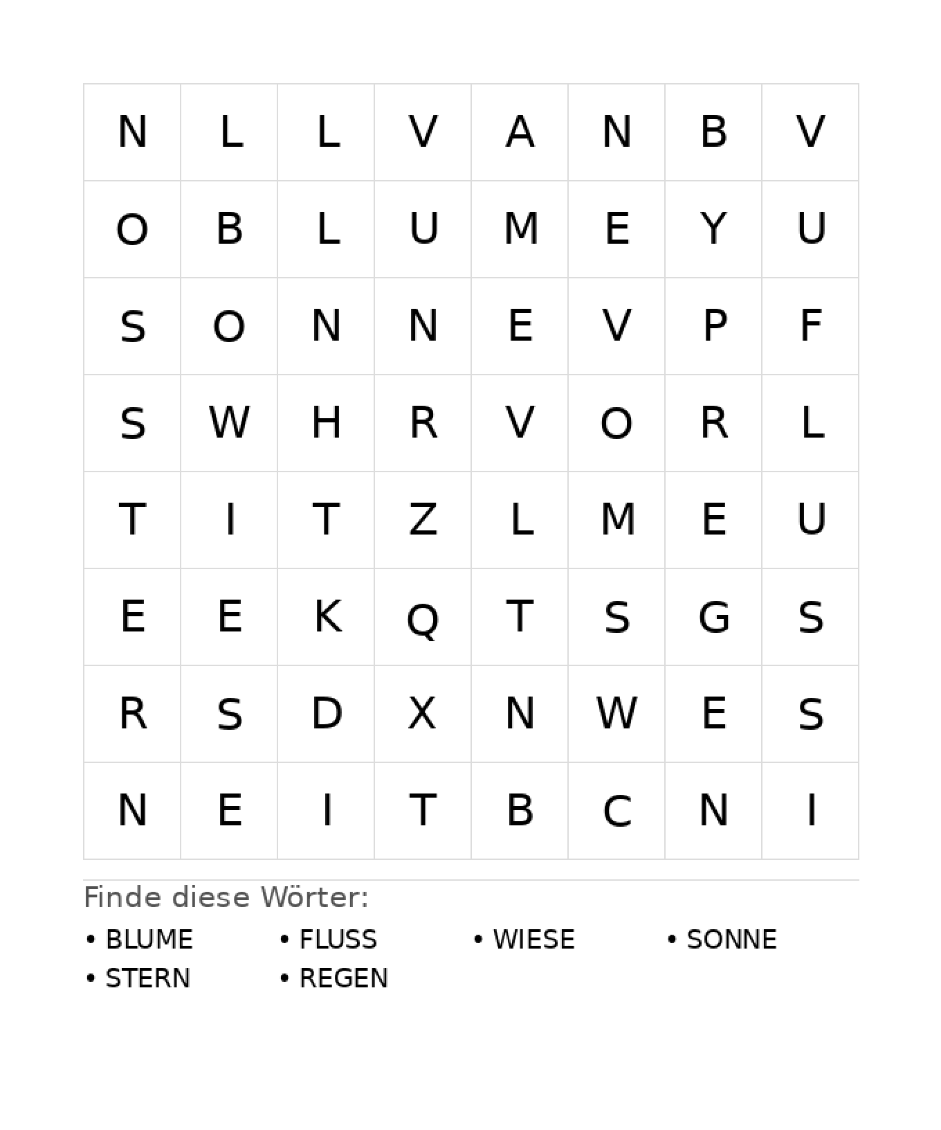 Wortsuchrätsel Wortsuchrätsel: Natur für Kindergarten aus der Kategorie Wortsuchrätsel - kostenlos ausdrucken