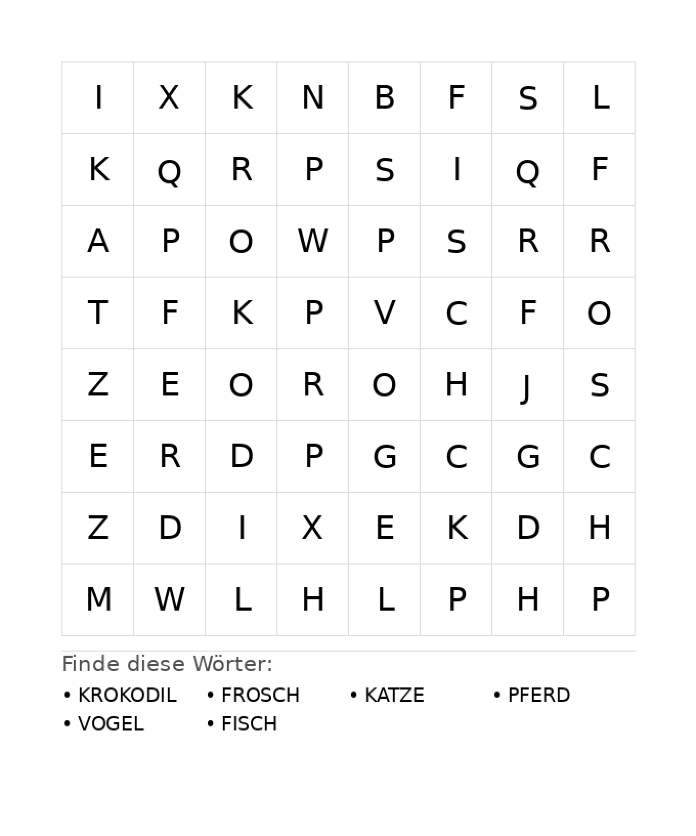 Wortsuchrätsel Wortsuchrätsel: Tiere für Kindergarten aus der Kategorie Wortsuchrätsel - kostenlos ausdrucken