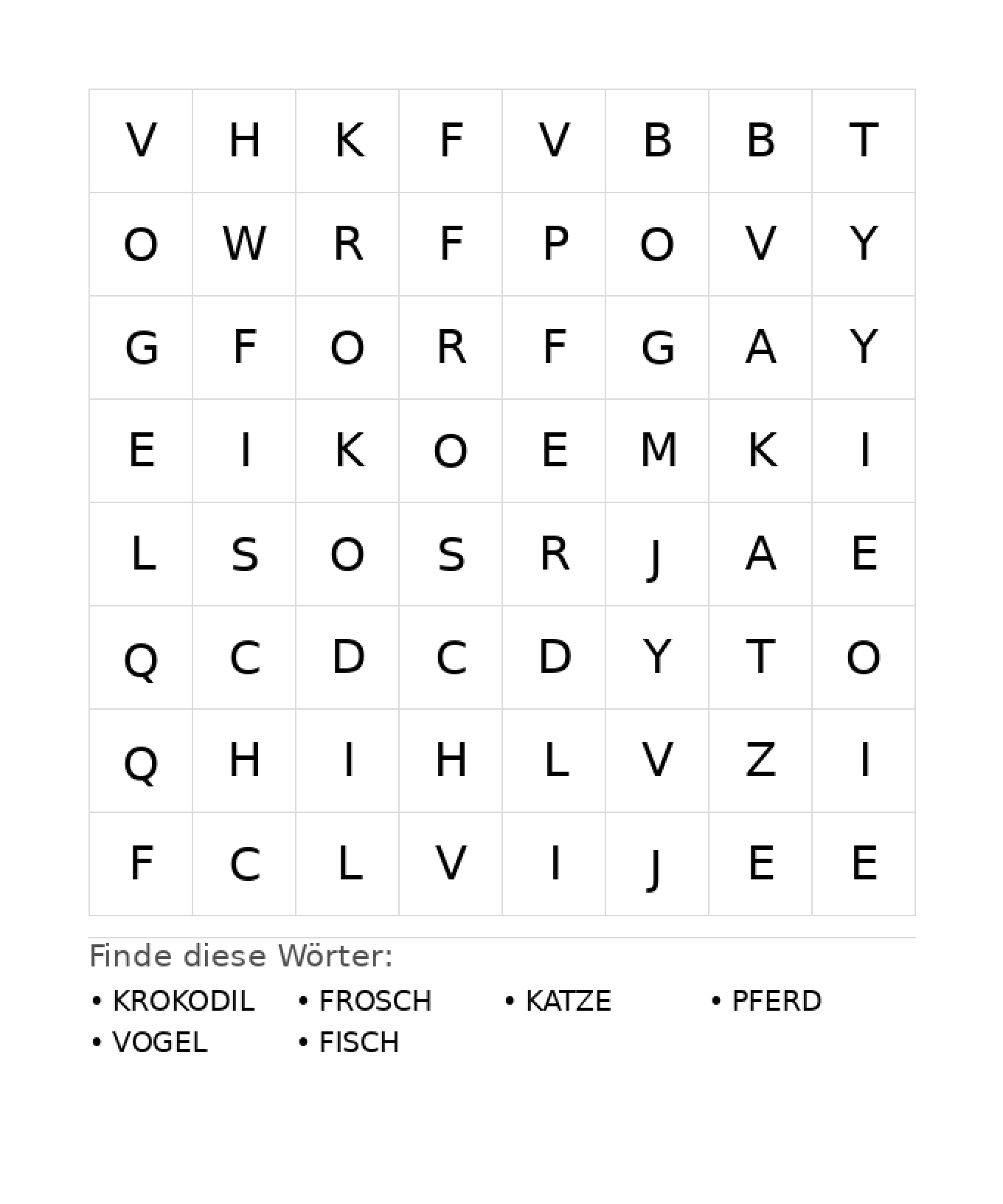 Wortsuchrätsel Wortsuchrätsel: Tiere für Kindergarten aus der Kategorie Wortsuchrätsel - kostenlos ausdrucken